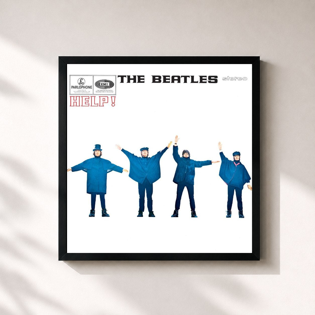 #noir Tableau carré de l'album Help! (Remastered) de The Beatles, cadre noir 32x32 cm
