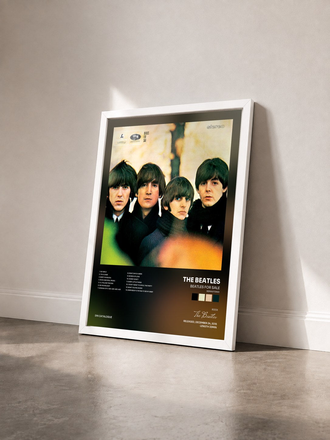 #blanc Tableau de l'album Beatles For Sale (Remastered) de The Beatles vu de trois quarts, cadre blanc