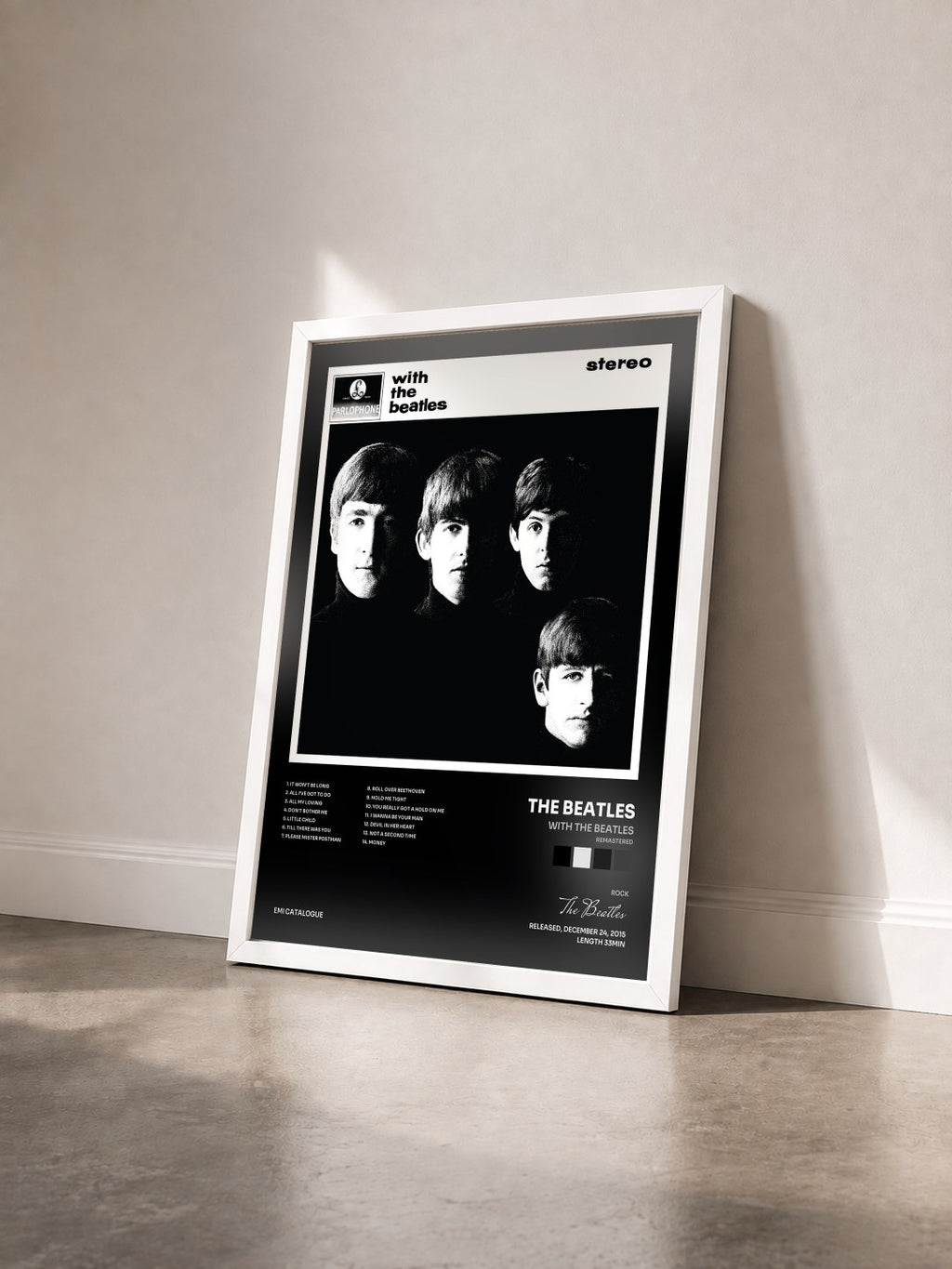 #blanc With The Beatles (Remastered) di The Beatles in stampa incorniciata vista di tre quarti, cornice bianca