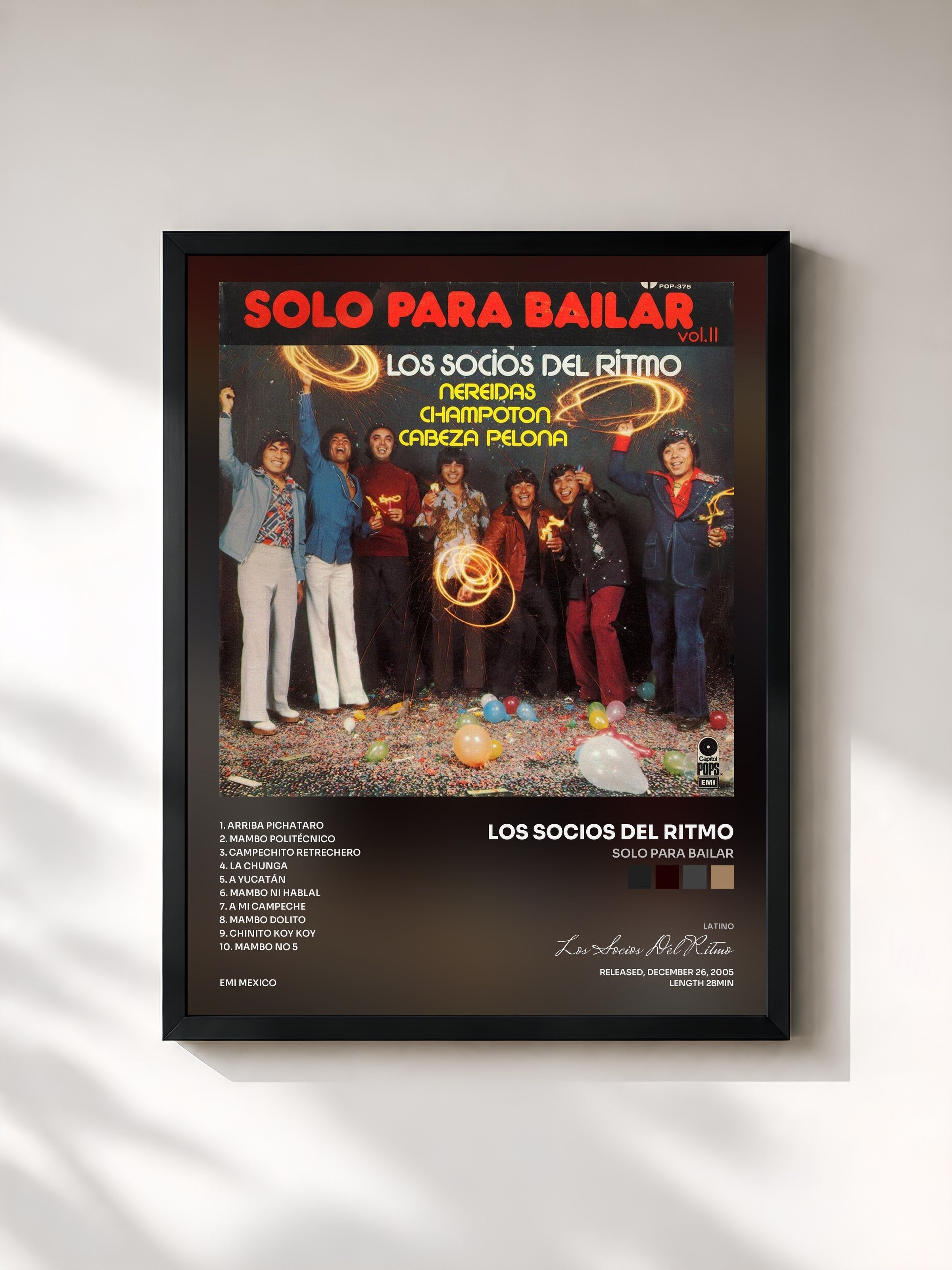 #noir Tableau de l'album Solo Para Bailar de Los Socios Del Ritmo, cadre noir, imprimé et encadré en France