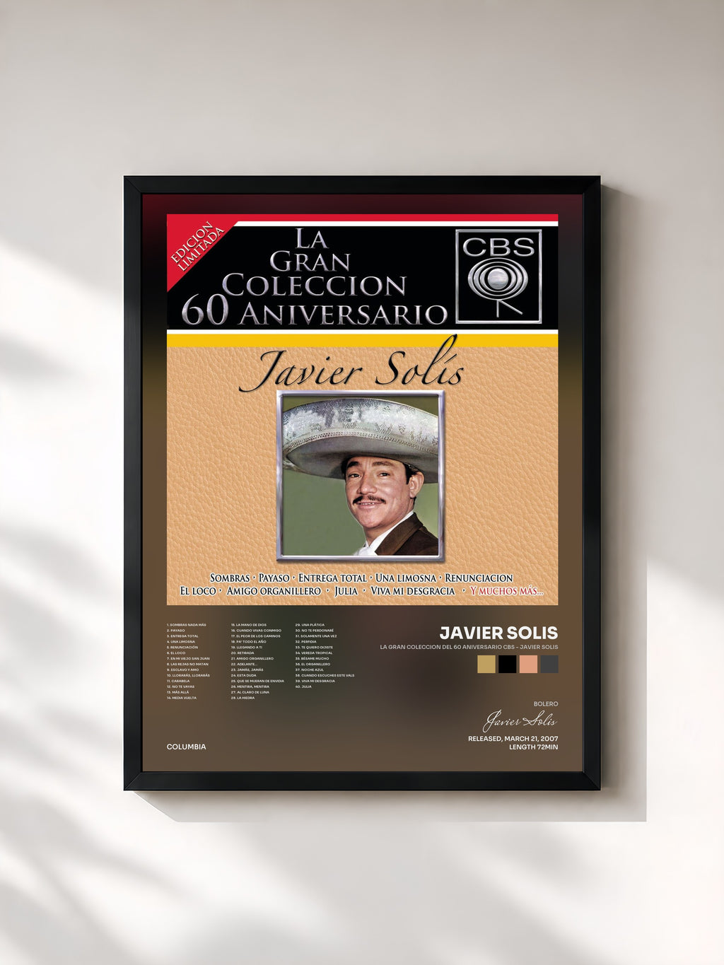 #noir Tableau de l'album La Gran Coleccion Del 60 Aniversario CBS - Javier Solis de Javier Solis, cadre noir, imprimé et encadré en France