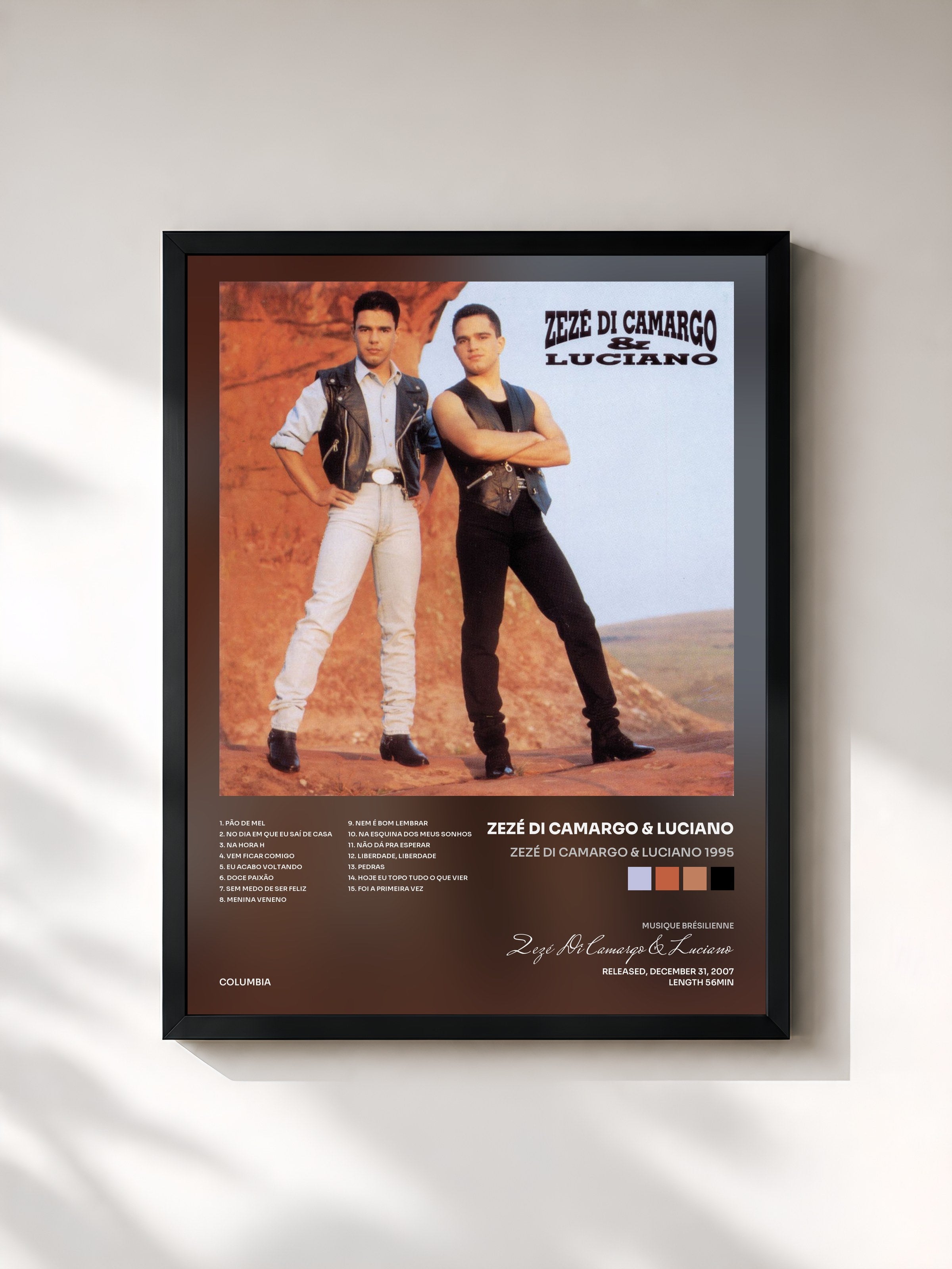 #noir Tableau de l'album Zezé Di Camargo & Luciano 1995 de Zezé Di Camargo & Luciano, cadre noir, imprimé et encadré en France