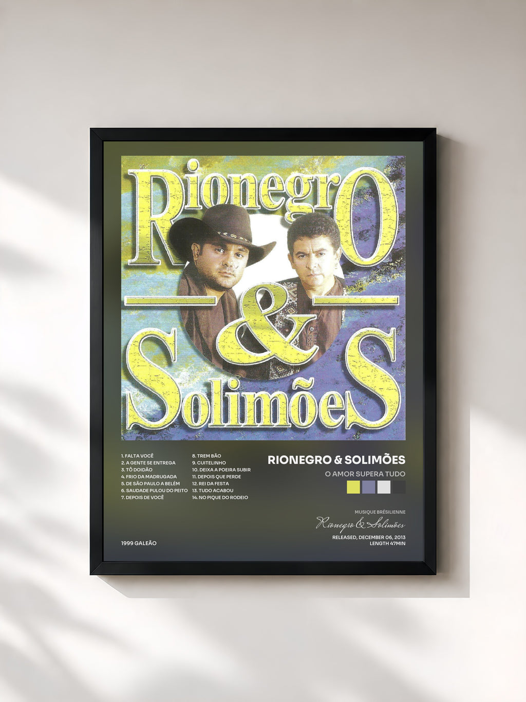 #noir Tableau de l'album O Amor Supera Tudo de Rionegro & Solimões, cadre noir, imprimé et encadré en France