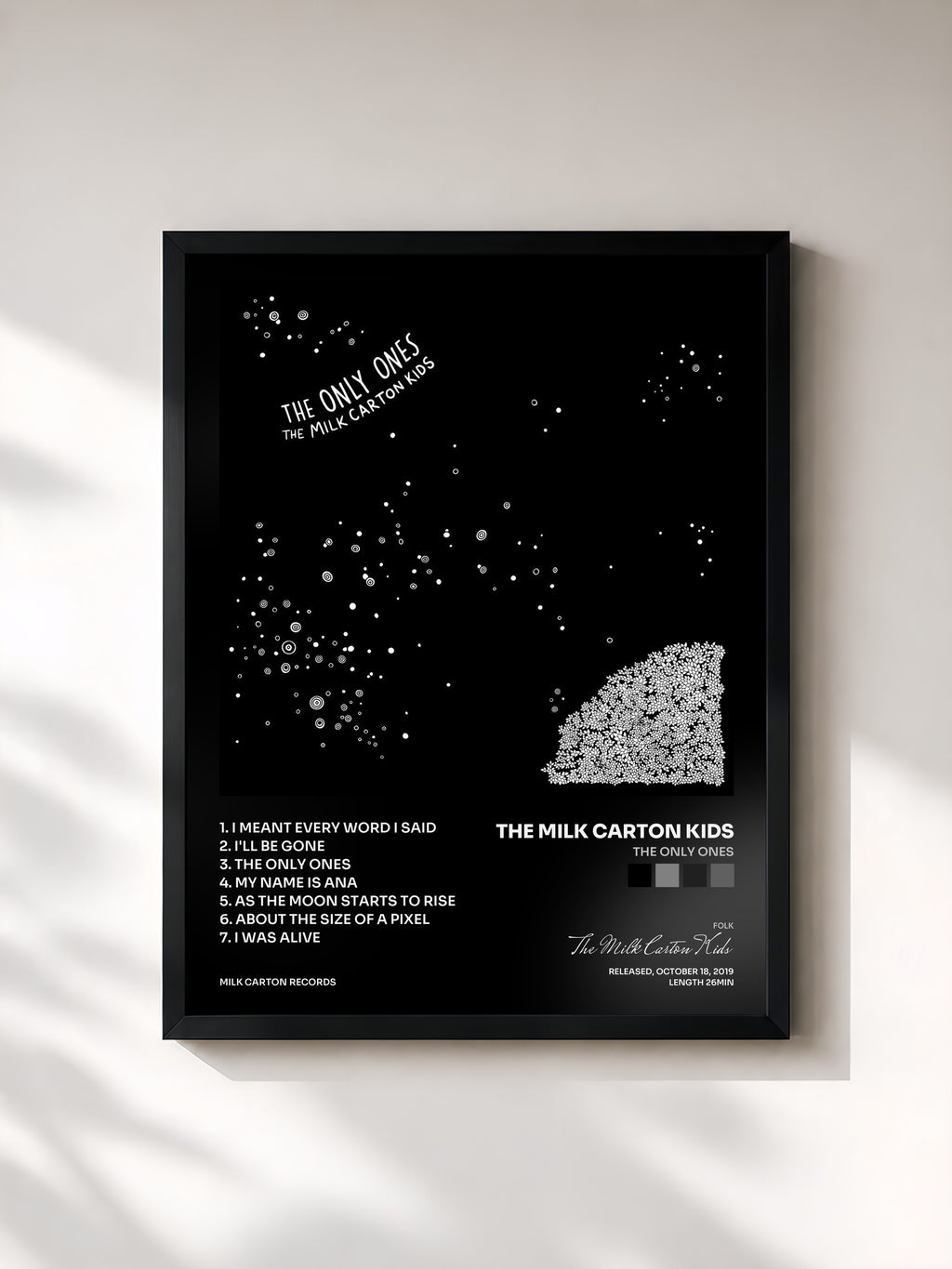 #noir Tableau de l'album The Only Ones de The Milk Carton Kids, cadre noir, imprimé et encadré en France