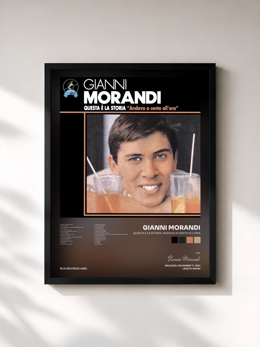 #noir Tableau de l'album Questa E La Storia: Andavo A Cento All'ora de Gianni Morandi, cadre noir, imprimé et encadré en France
