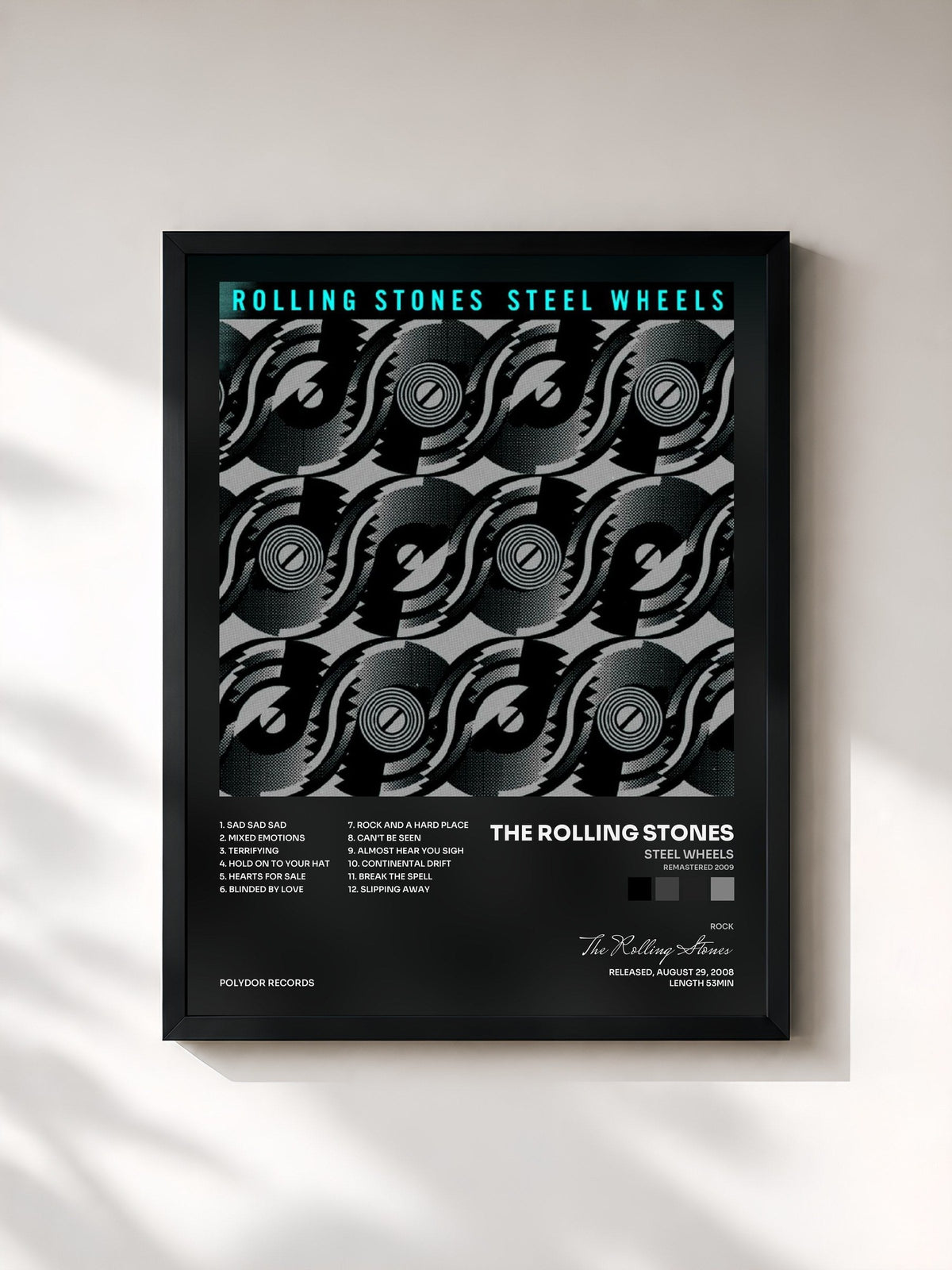 #noir Tableau de l'album Steel Wheels (Remastered 2009) de The Rolling Stones, cadre noir, imprimé et encadré en France