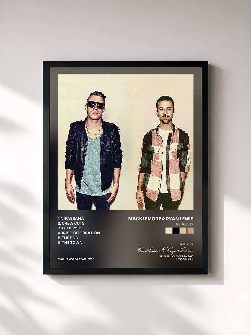 #noir Tableau de l'album VS. Redux de Macklemore & Ryan Lewis, cadre noir, imprimé et encadré en France