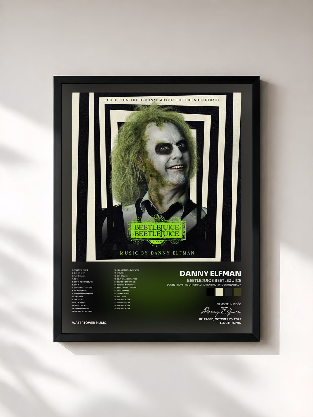 #noir Beetlejuice Beetlejuice (Score from the Original Motion Picture Soundtrack) by Danny Elfman as a framed art print, black frame, printed and framed in France