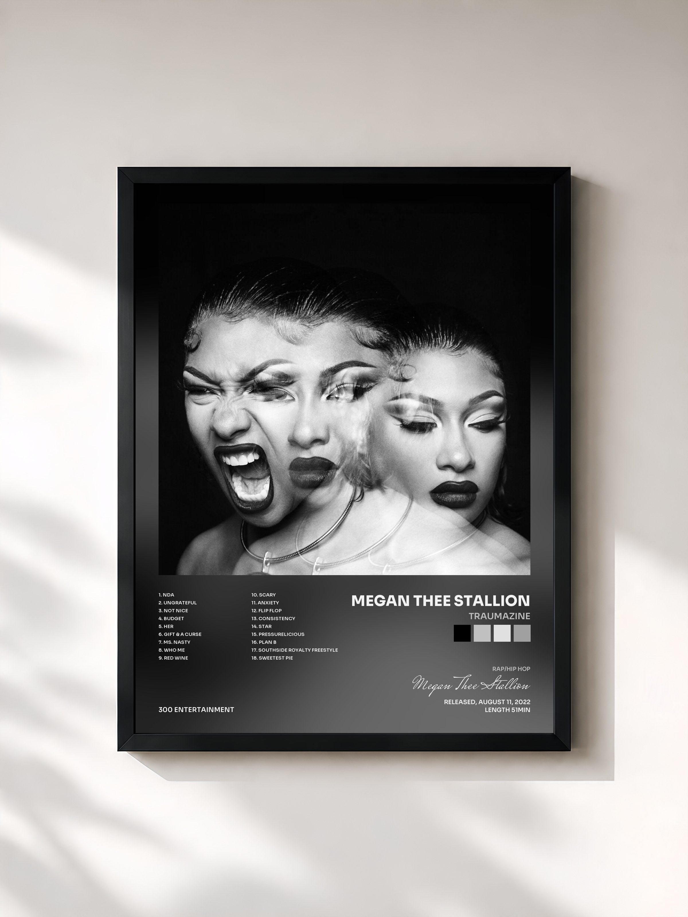 #noir Tableau de l'album Traumazine de Megan Thee Stallion, cadre noir, imprimé et encadré en France
