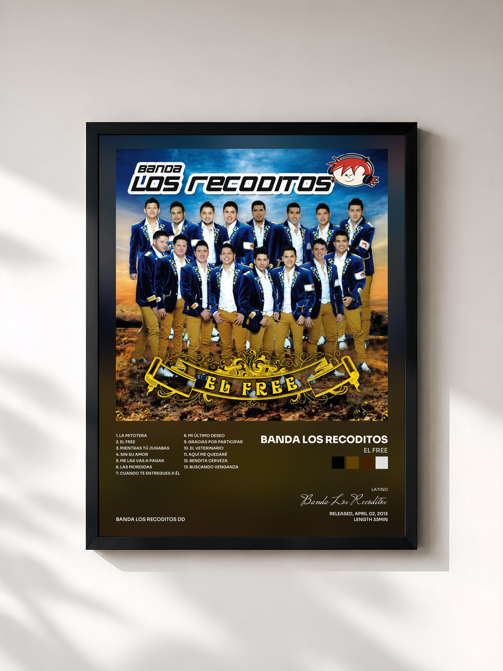 #noir Tableau de l'album El Free de Banda Los Recoditos, cadre noir, imprimé et encadré en France