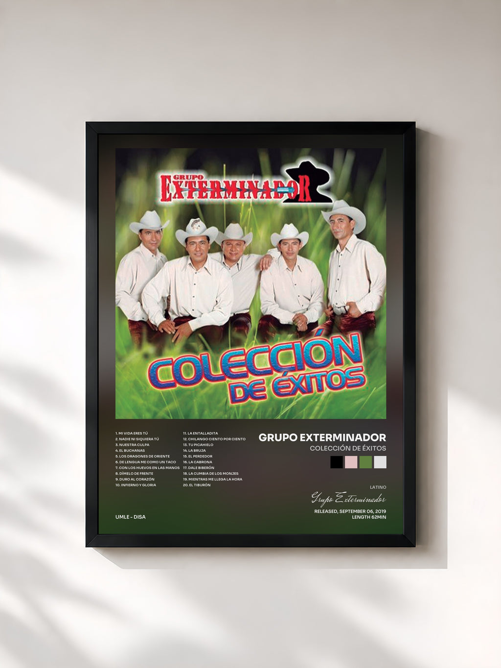 #noir Tableau de l'album Colección De Éxitos de Grupo Exterminador, cadre noir, imprimé et encadré en France