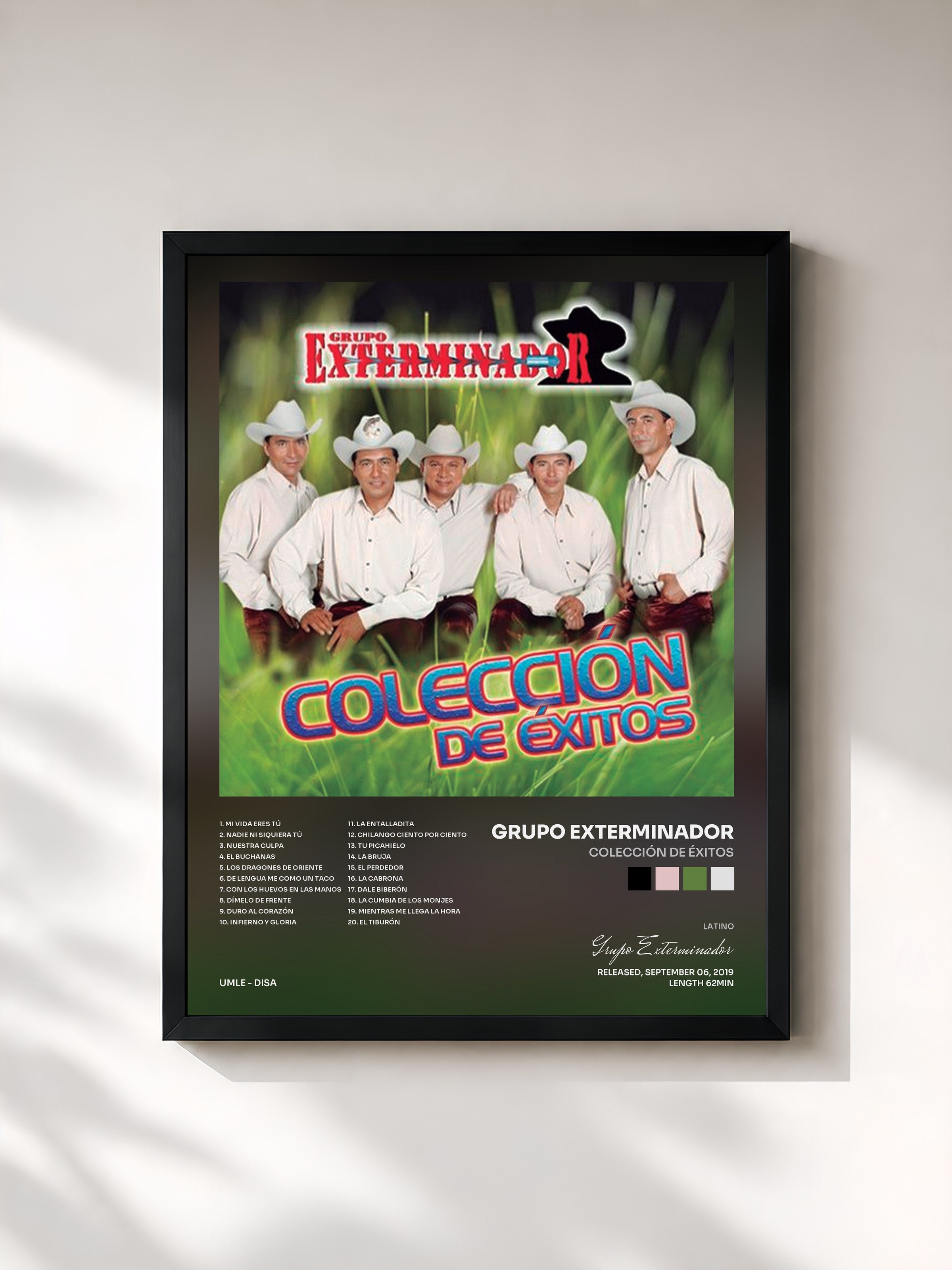 #noir Tableau de l'album Colección De Éxitos de Grupo Exterminador, cadre noir, imprimé et encadré en France