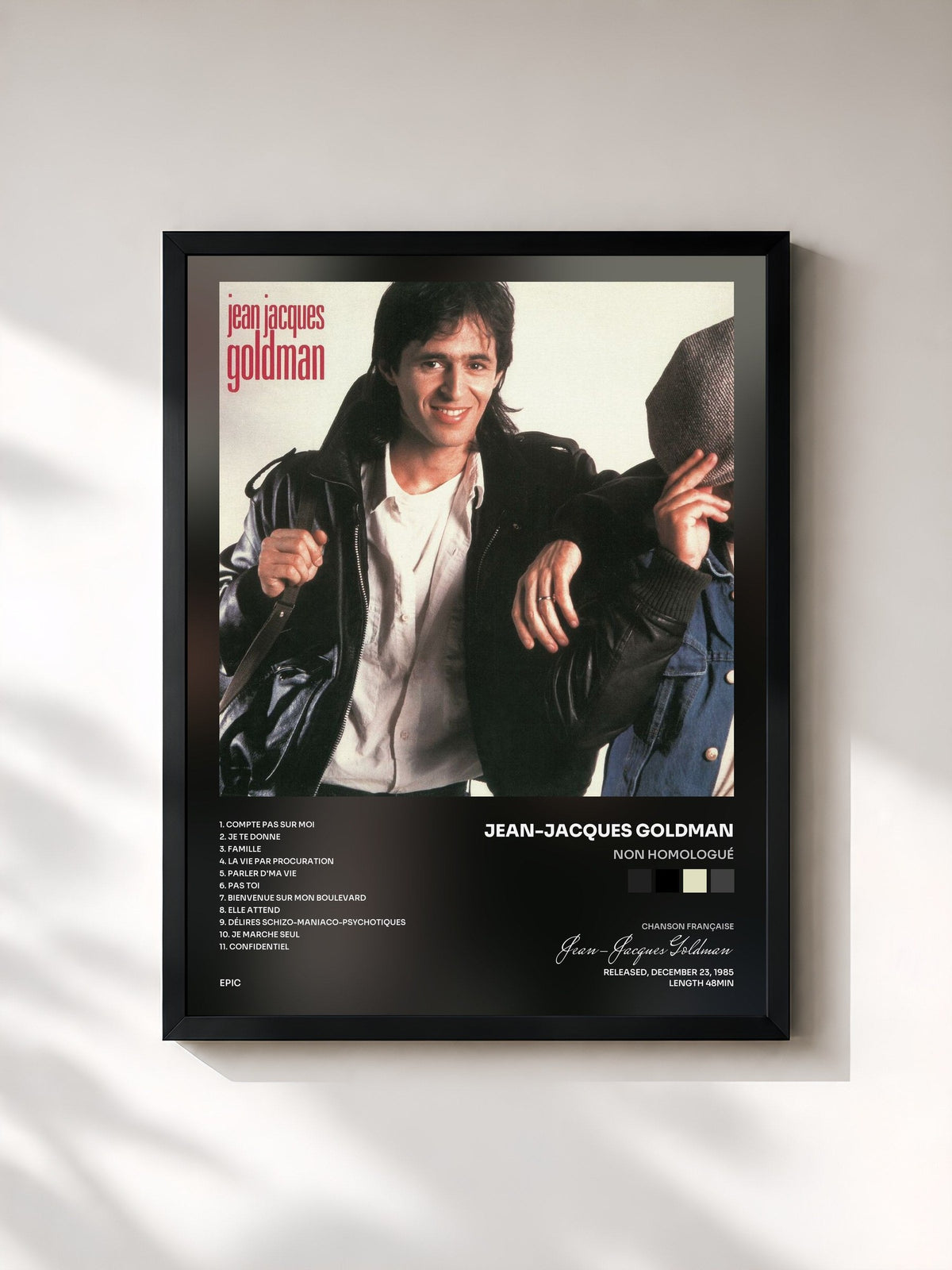 #noir Tableau de l'album Non homologué de Jean-Jacques Goldman, cadre noir, imprimé et encadré en France