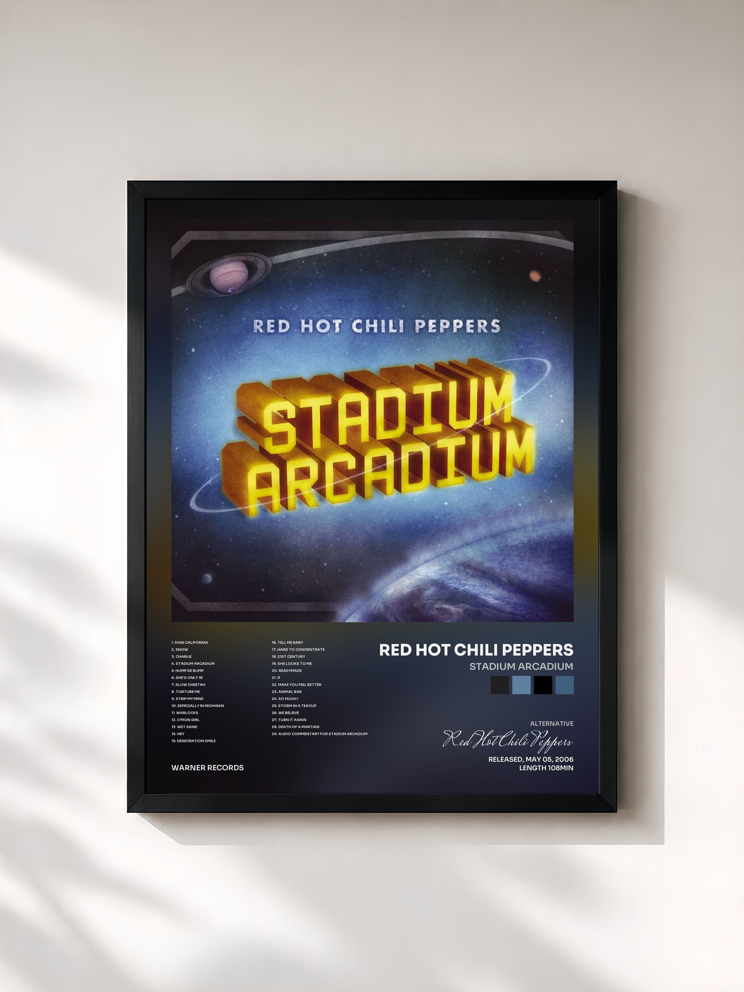 #noir Tableau de l'album Stadium Arcadium de Red Hot Chili Peppers, cadre noir, imprimé et encadré en France