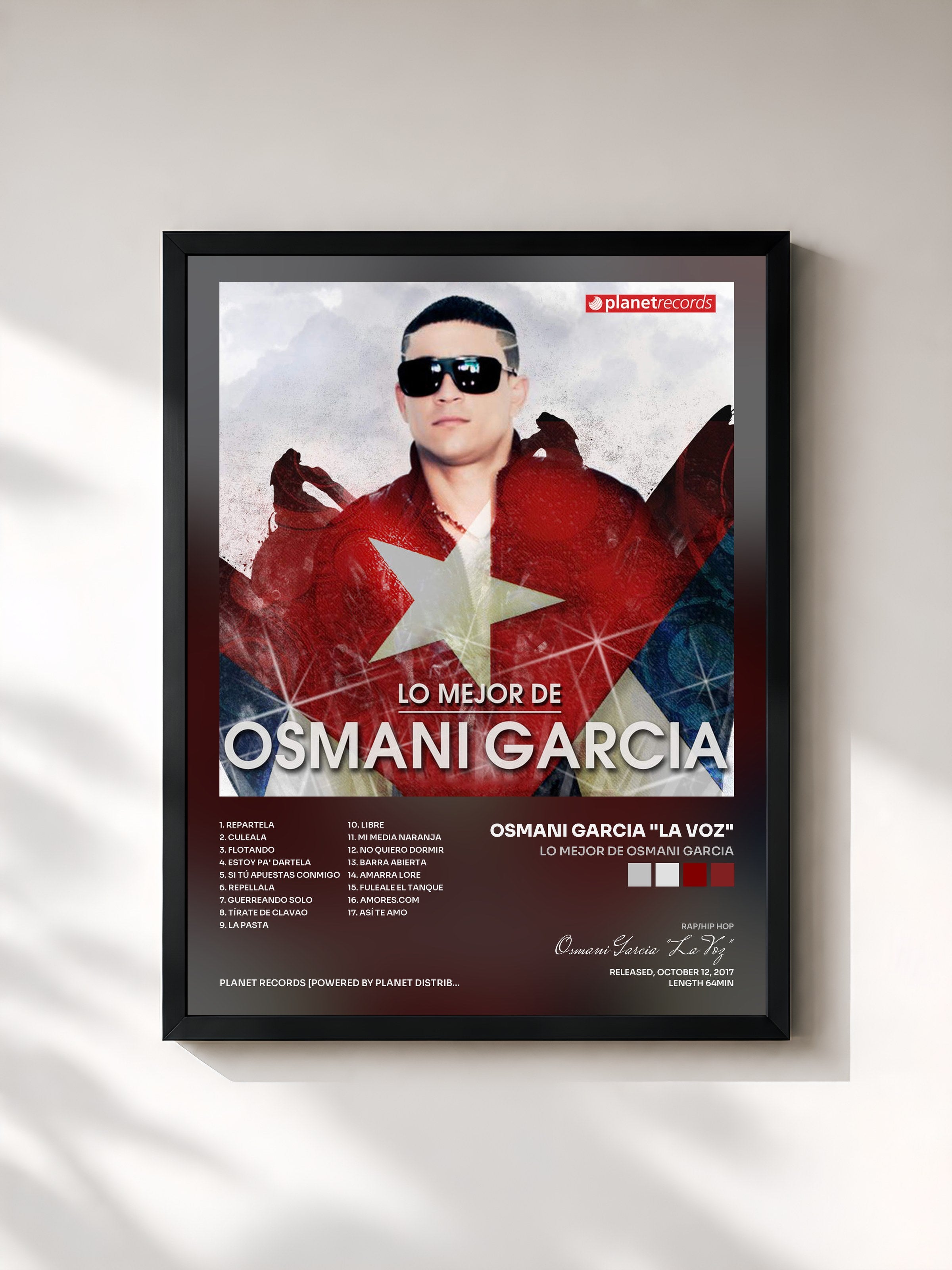 #noir Tableau de l'album Lo Mejor De Osmani Garcia de Osmani Garcia "La Voz", cadre noir, imprimé et encadré en France