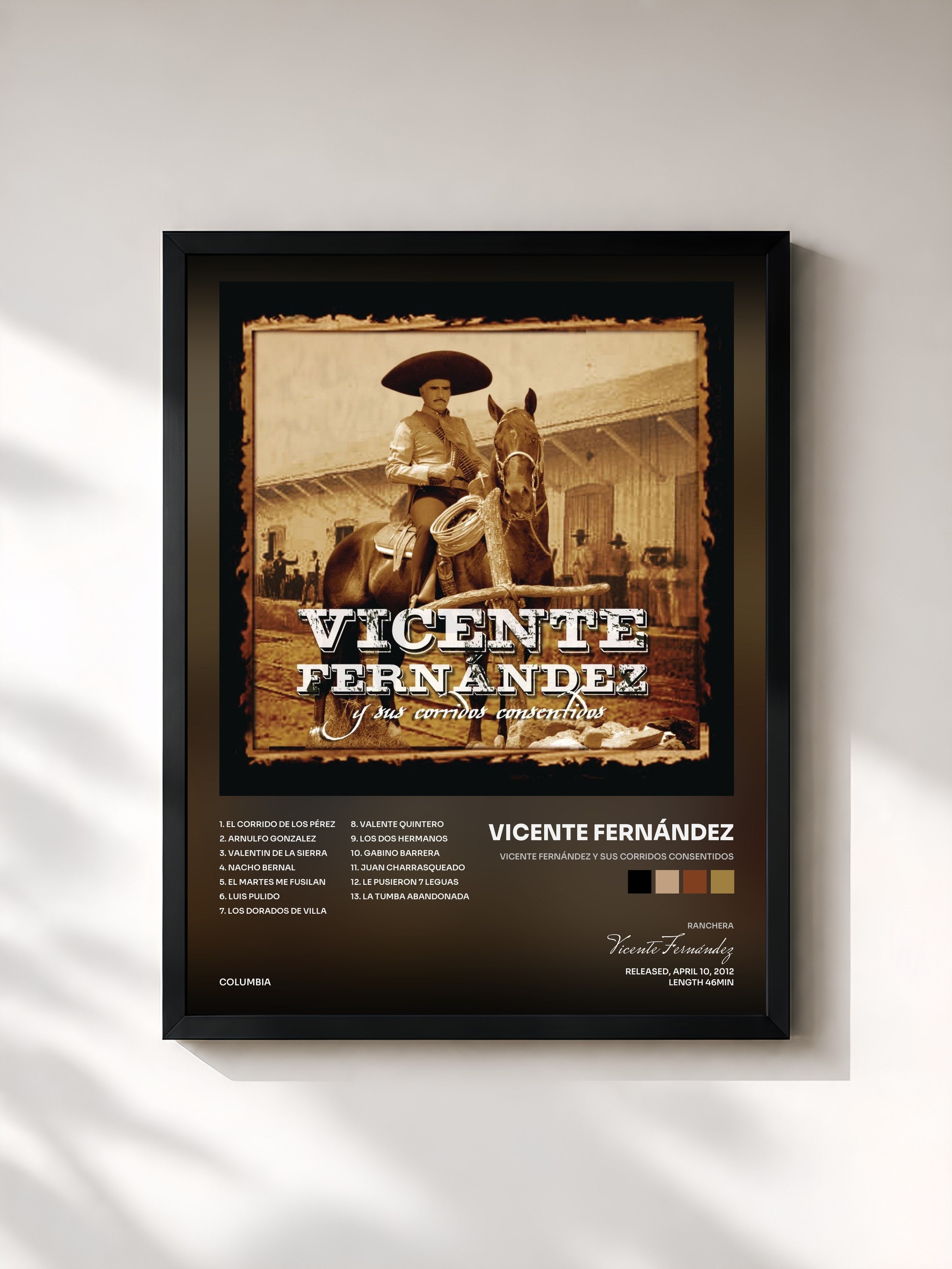 #noir Tableau de l'album Vicente Fernández Y Sus Corridos Consentidos de Vicente Fernández, cadre noir, imprimé et encadré en France