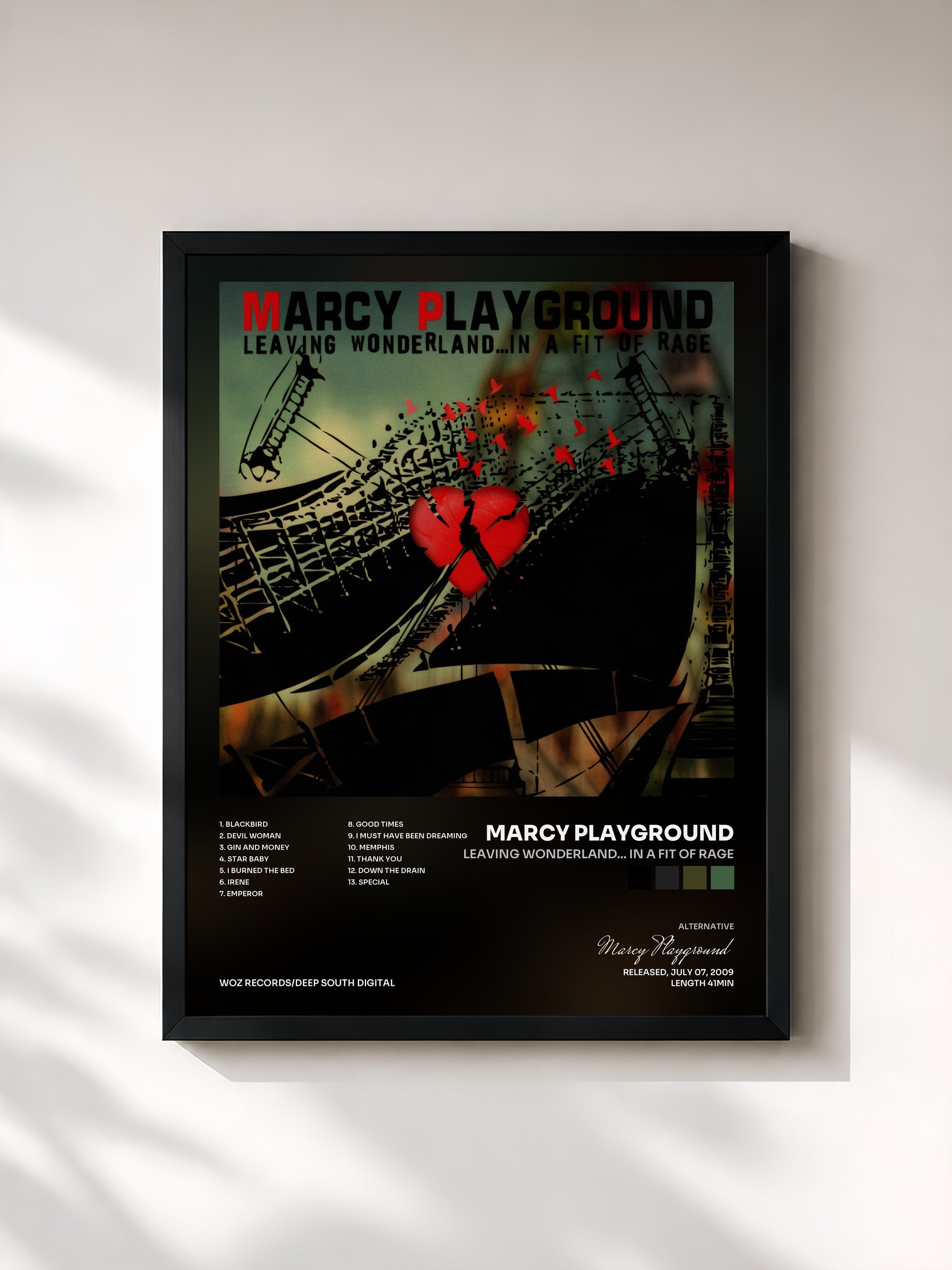 #noir Tableau de l'album Leaving Wonderland... In A Fit of Rage de Marcy Playground, cadre noir, imprimé et encadré en France