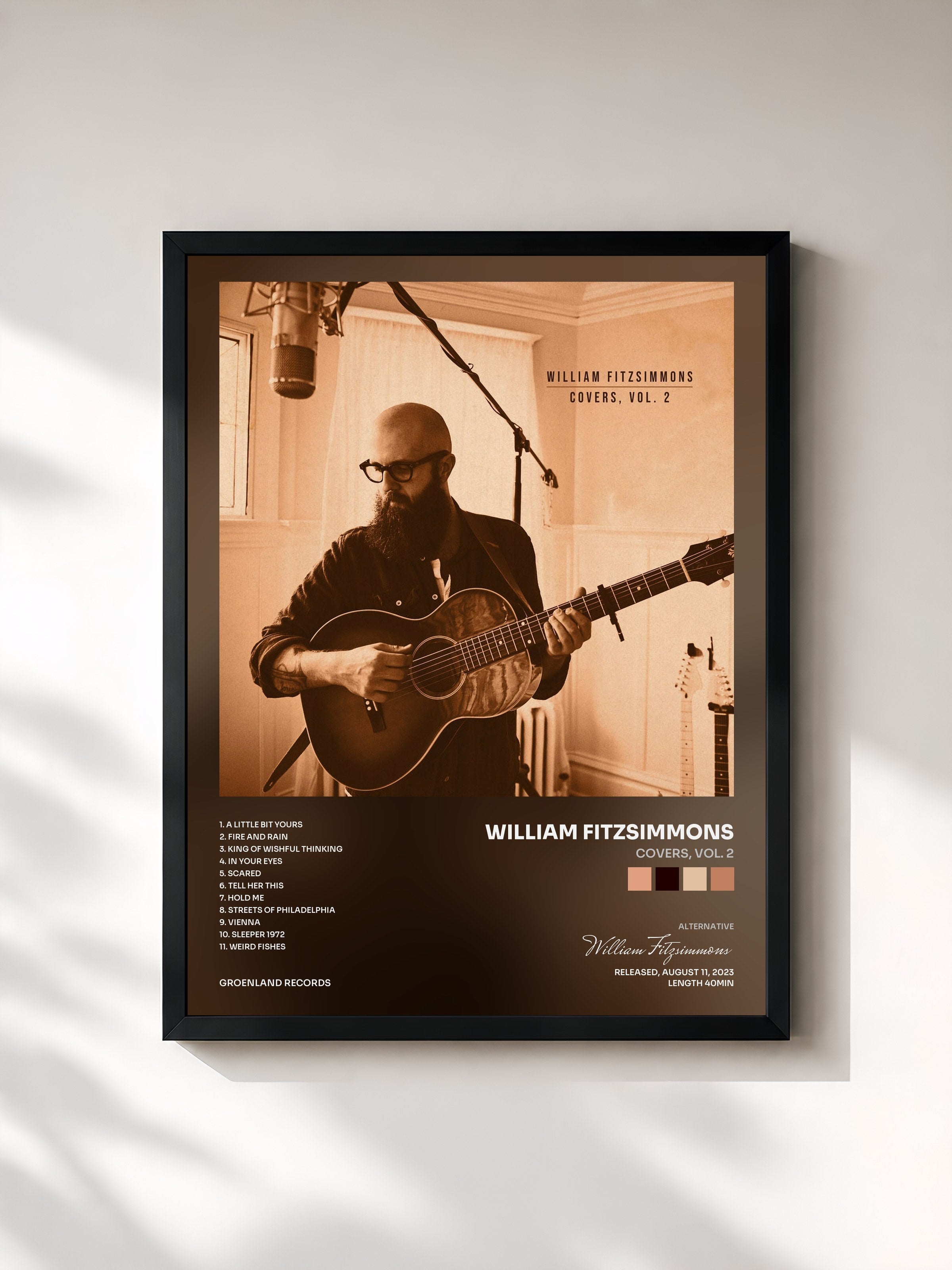 #noir Tableau de l'album Covers, Vol. 2 de William Fitzsimmons, cadre noir, imprimé et encadré en France
