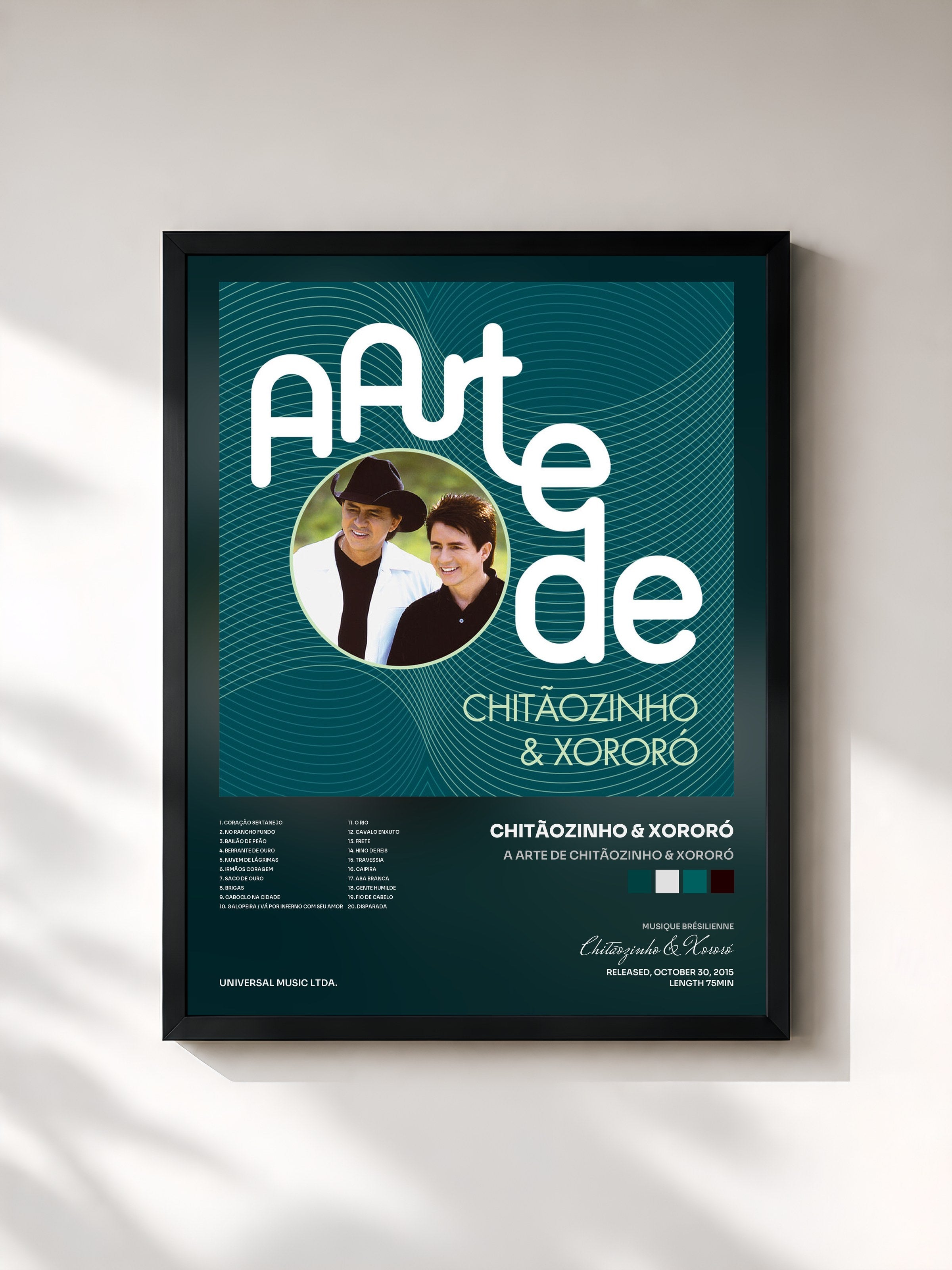 #noir Tableau de l'album A Arte De Chitãozinho & Xororó de Chitãozinho & Xororó, cadre noir, imprimé et encadré en France