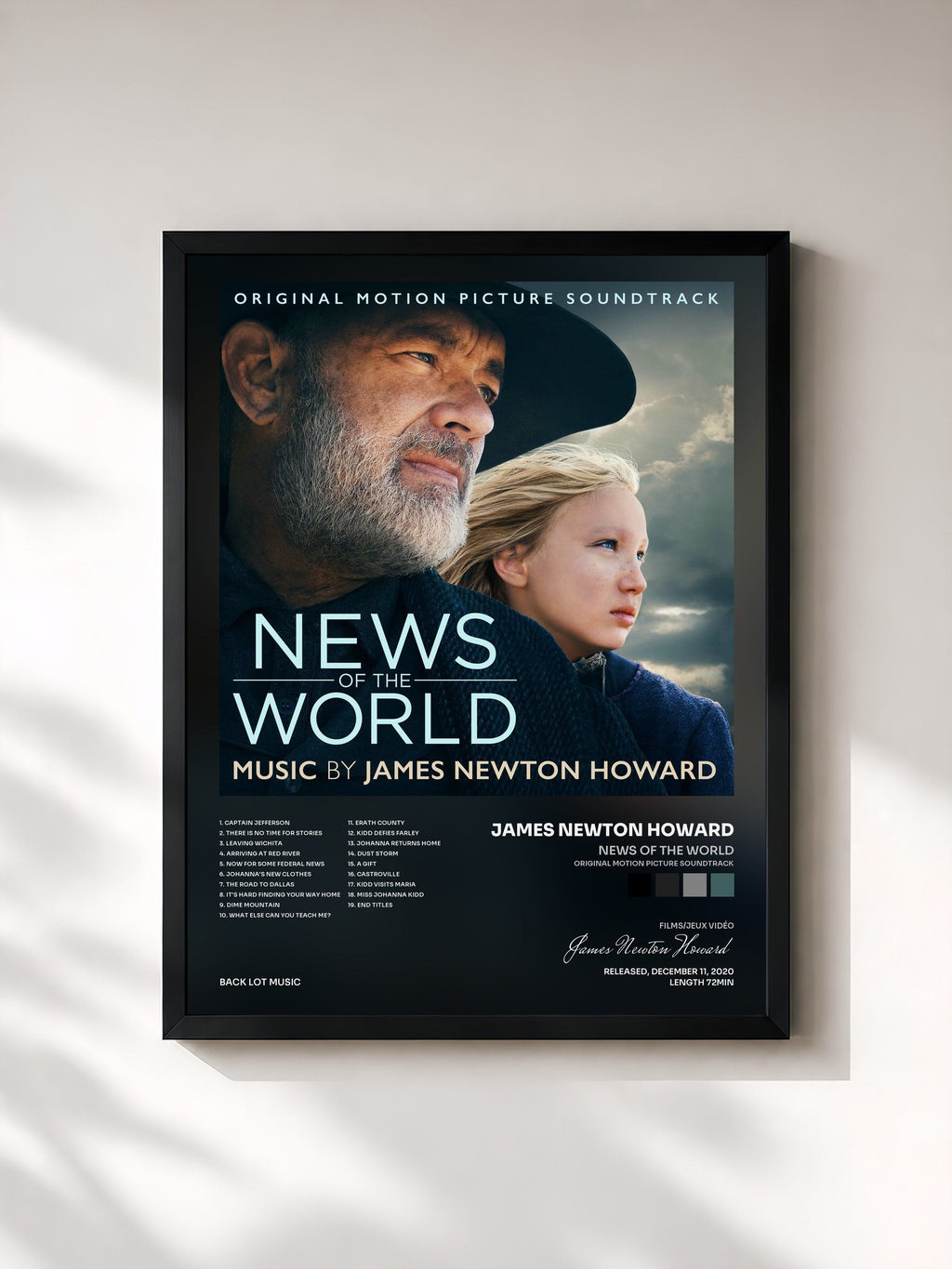 #noir News Of The World (Original Motion Picture Soundtrack) von James Newton Howard als gerahmter Kunstdruck, schwarzer Rahmen, gedruckt und gerahmt in Frankreich