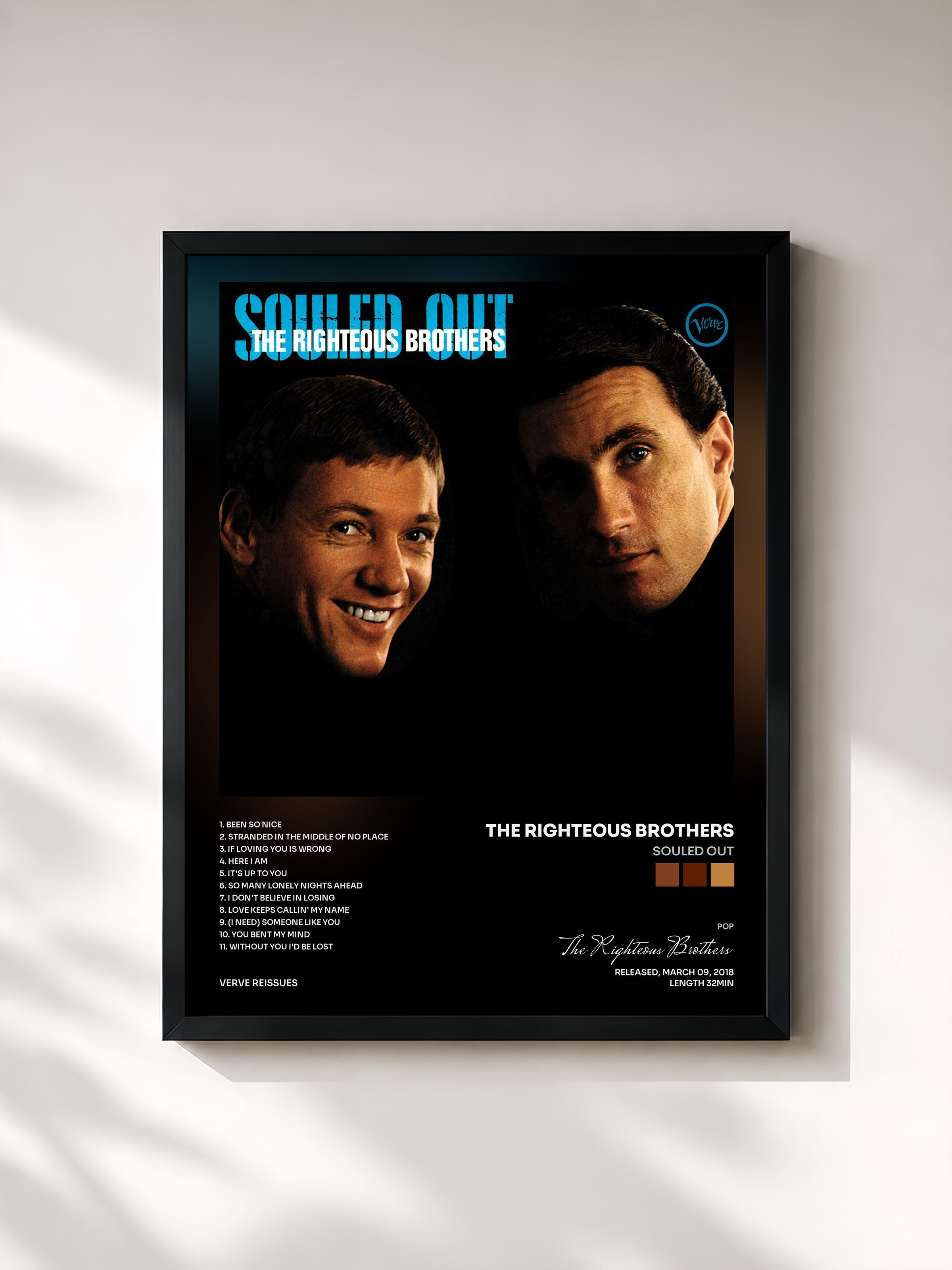 #noir Tableau de l'album Souled Out de The Righteous Brothers, cadre noir, imprimé et encadré en France