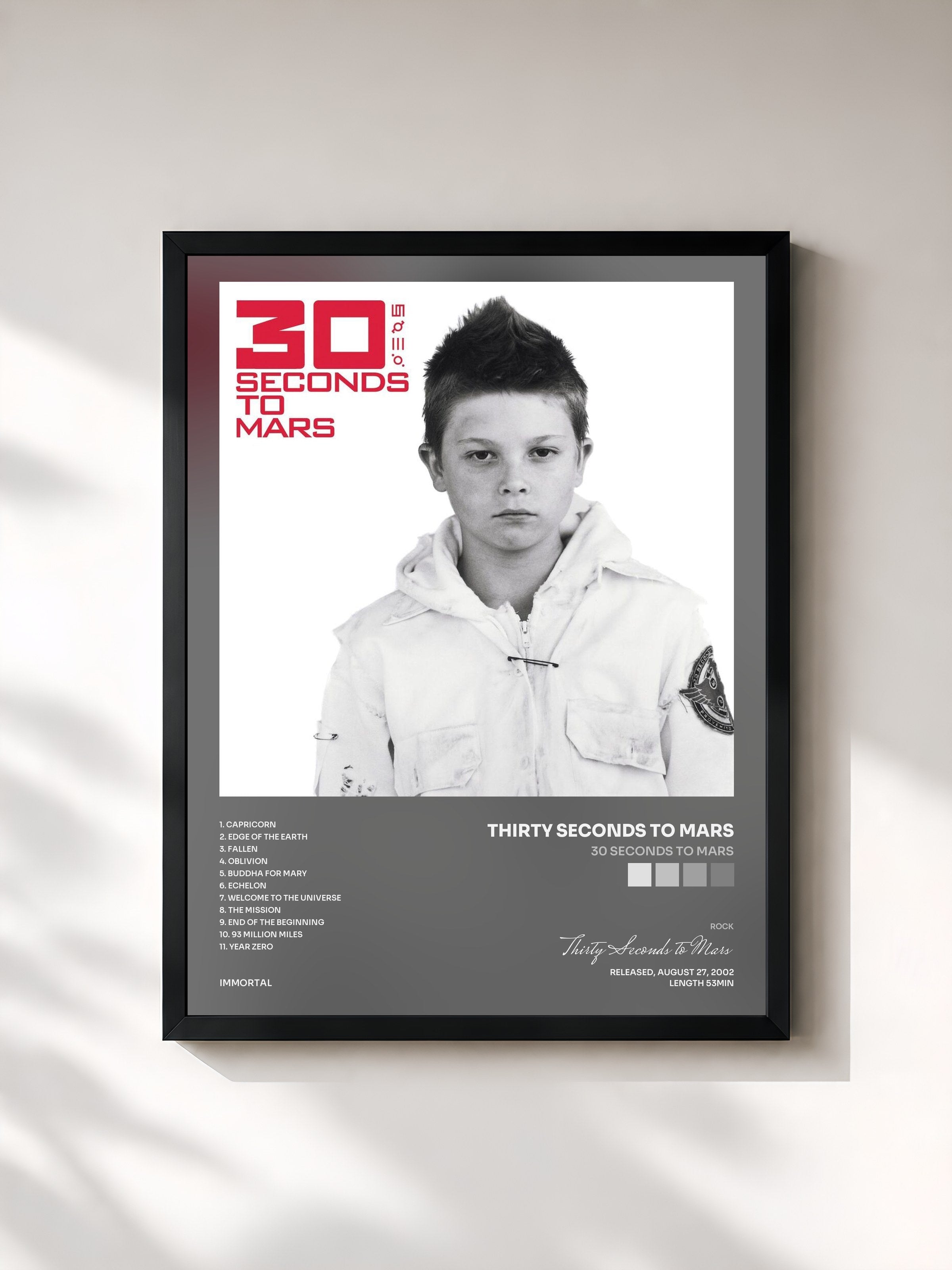 #noir 30 Seconds To Mars by Thirty Seconds to Mars as a framed art print, black frame, printed and framed in France