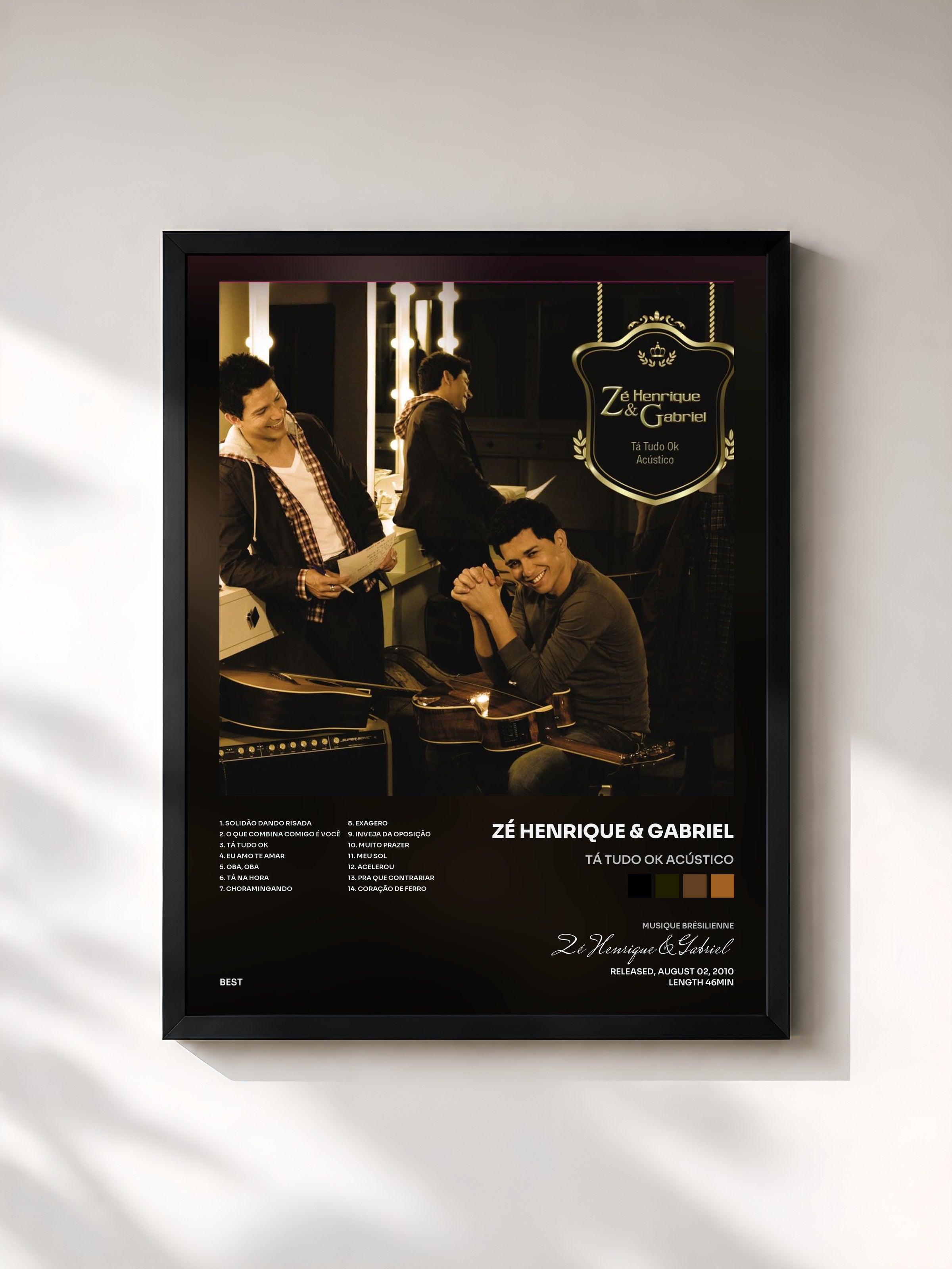 #noir Tableau de l'album Tá tudo OK Acústico de Zé Henrique & Gabriel, cadre noir, imprimé et encadré en France