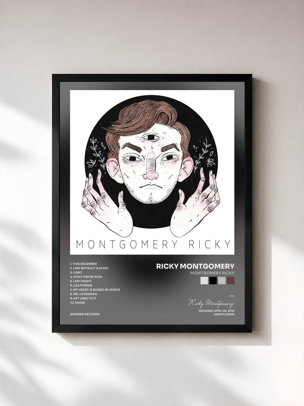 #noir Tableau de l'album Montgomery Ricky de Ricky Montgomery, cadre noir, imprimé et encadré en France