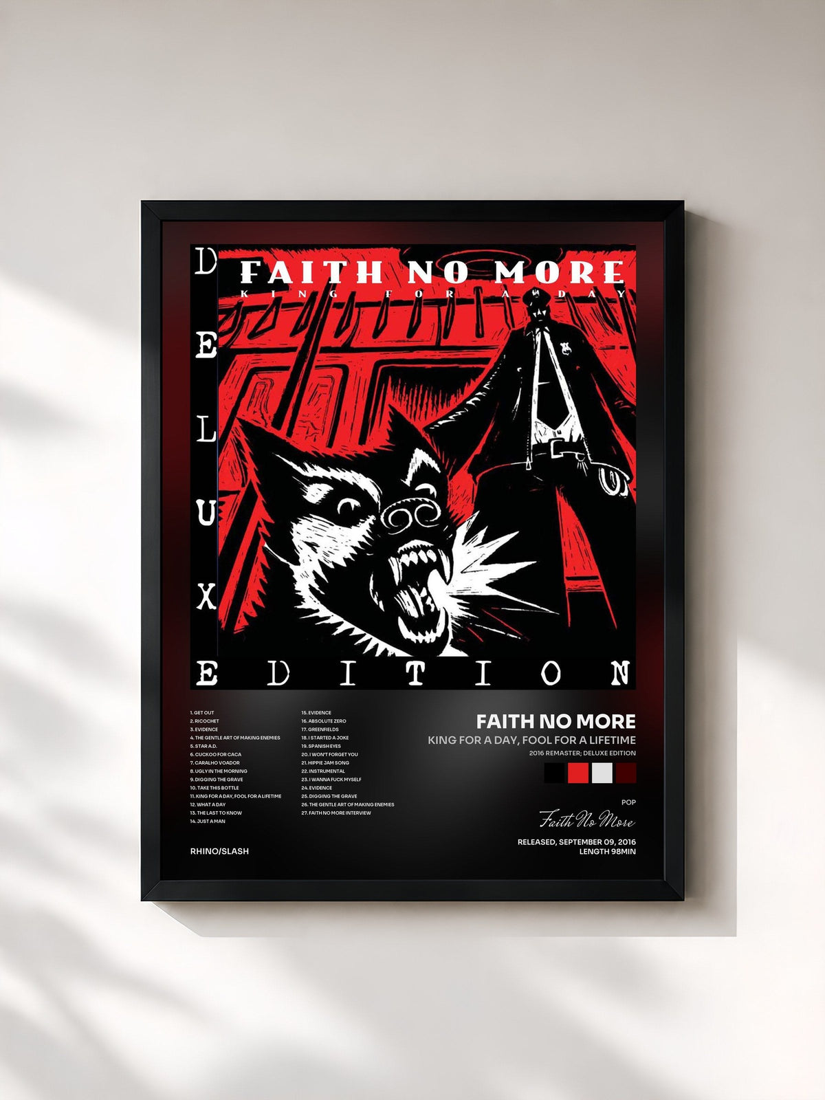 #noir Tableau de l'album King for a Day, Fool for a Lifetime (2016 Remaster; Deluxe Edition) de Faith No More, cadre noir, imprimé et encadré en France