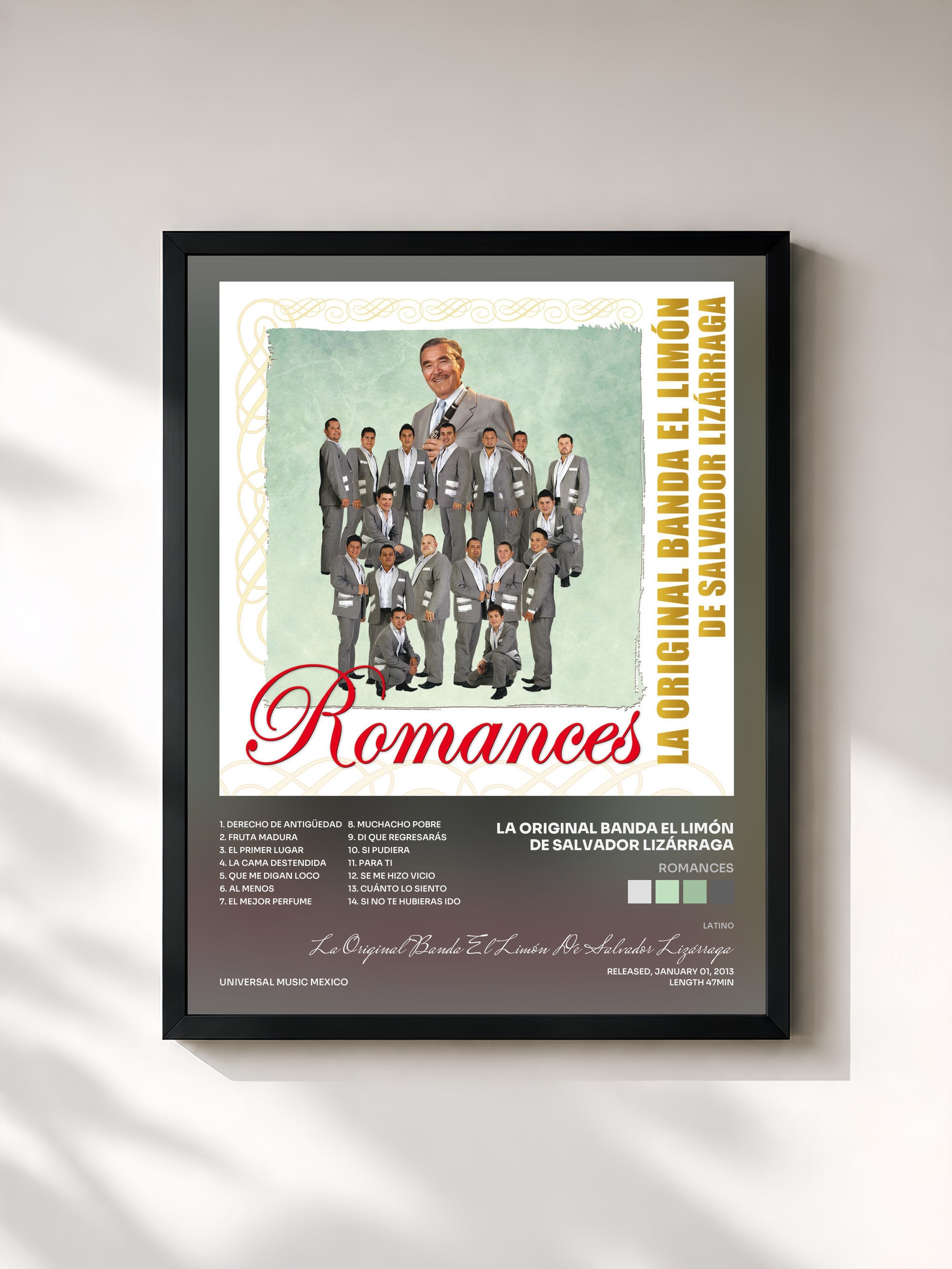 #noir Tableau de l'album Romances de La Original Banda El Limón De Salvador Lizárraga, cadre noir, imprimé et encadré en France