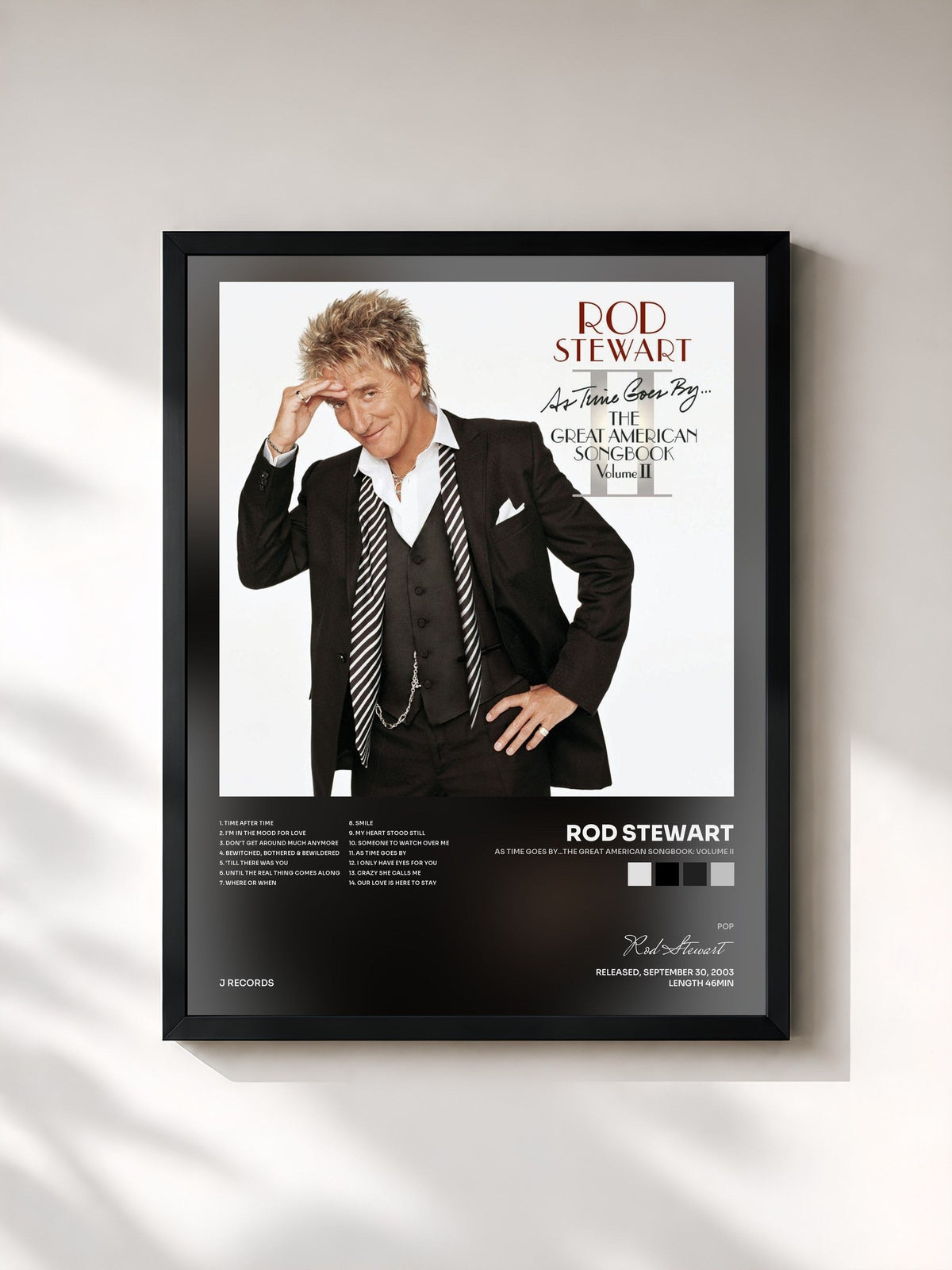 #noir As Time Goes By...The Great American Songbook: Volume II de Rod Stewart en lámina enmarcada, marco negro, impresa y enmarcada en Francia