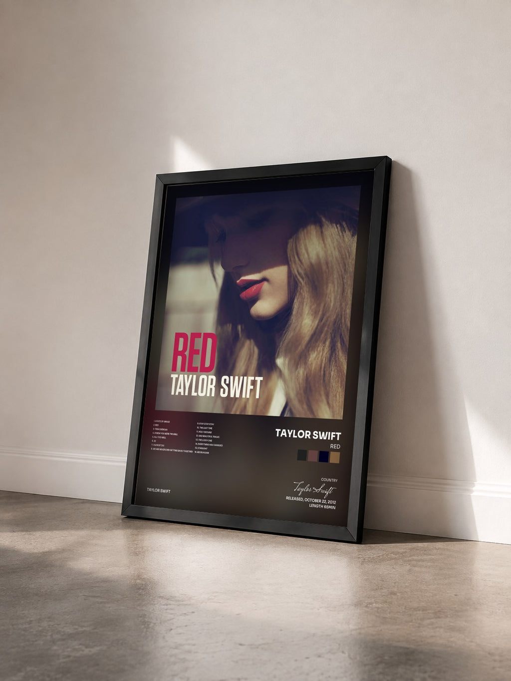 #noir Tableau de l'album Red de Taylor Swift vu de trois quarts, cadre noir