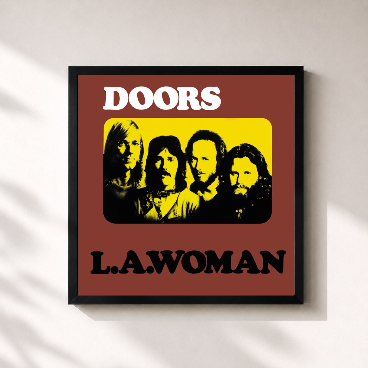 #noir Tableau carré de l'album L.A. Woman de The Doors, cadre noir 32x32 cm