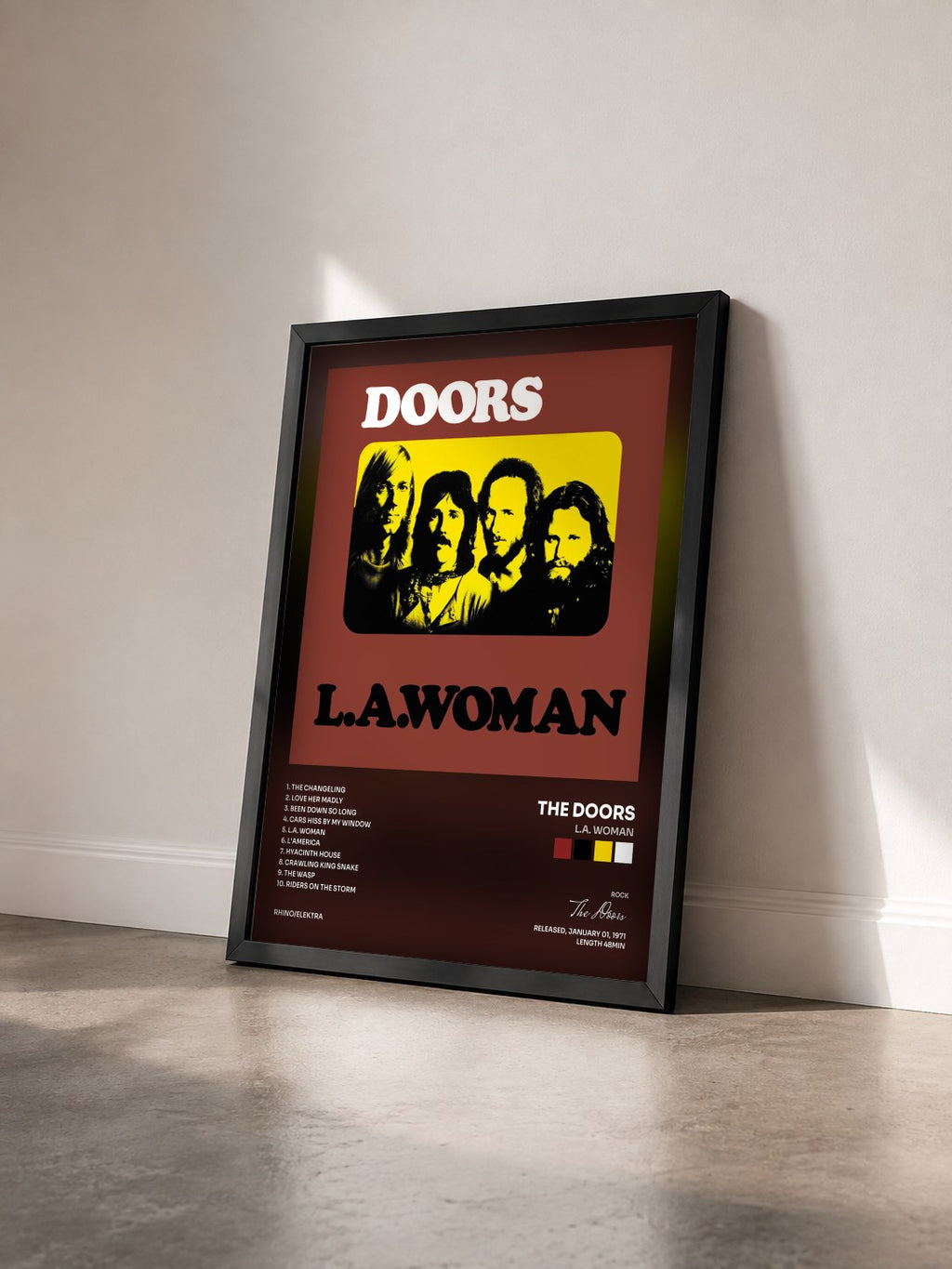 #noir Tableau de l'album L.A. Woman de The Doors vu de trois quarts, cadre noir