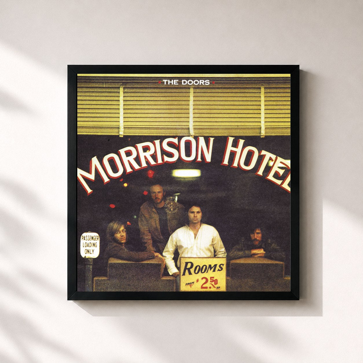 #noir Morrison Hotel de The Doors en lámina cuadrada enmarcada, marco negro de 32x32 cm