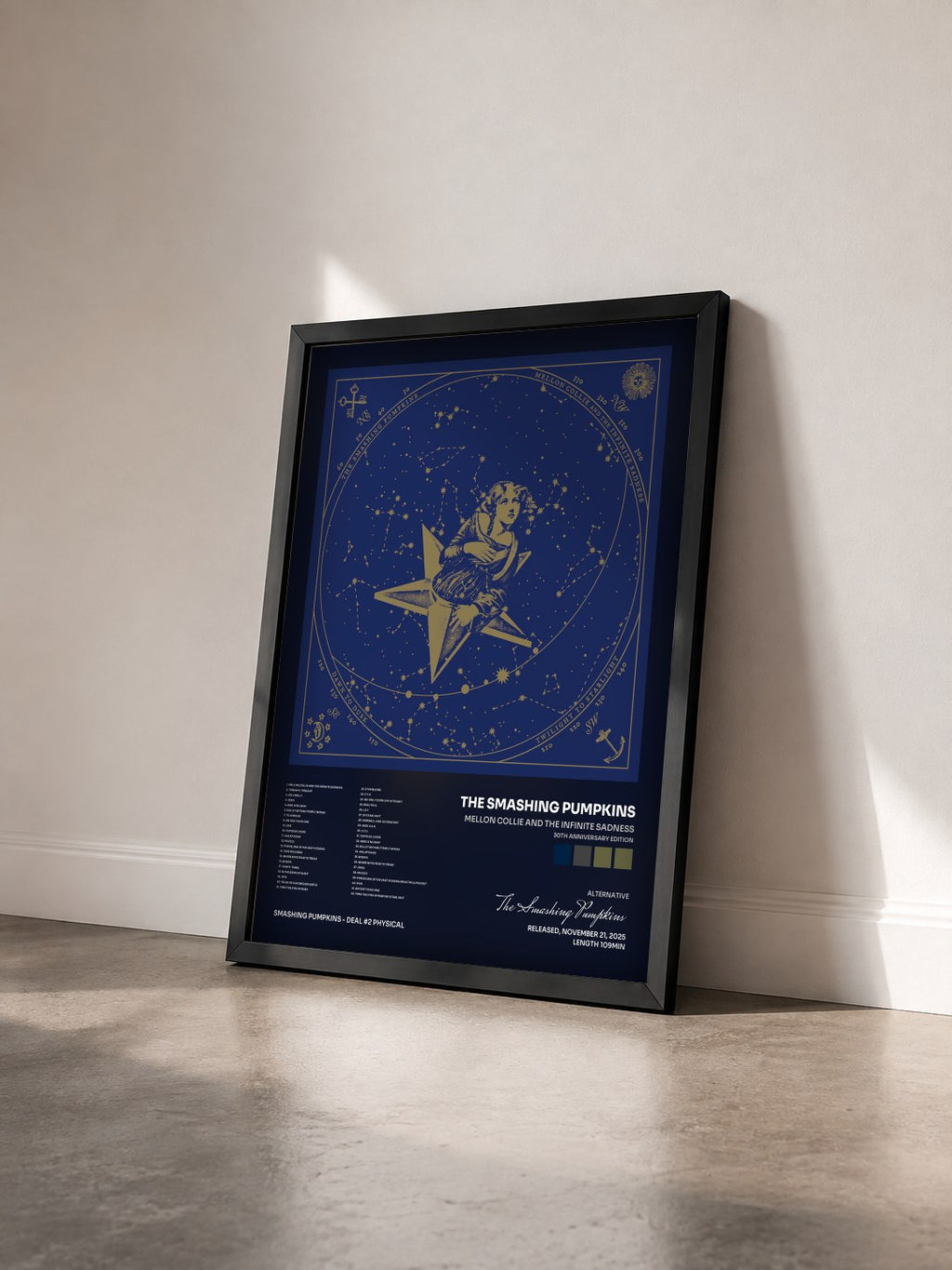 #noir Mellon Collie And The Infinite Sadness (30th Anniversary Edition) by The Smashing Pumpkins as a framed art print seen at an angle, black frame