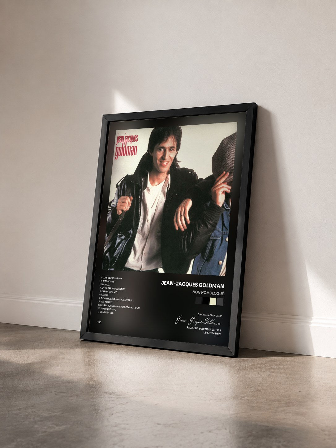 #noir Tableau de l'album Non homologué de Jean-Jacques Goldman vu de trois quarts, cadre noir