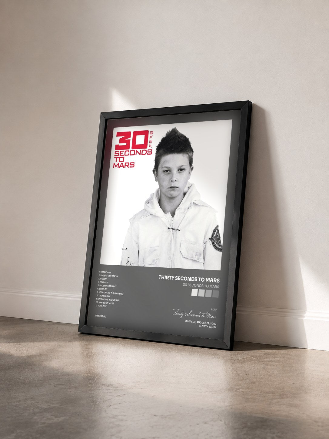 #noir 30 Seconds To Mars by Thirty Seconds to Mars as a framed art print seen at an angle, black frame