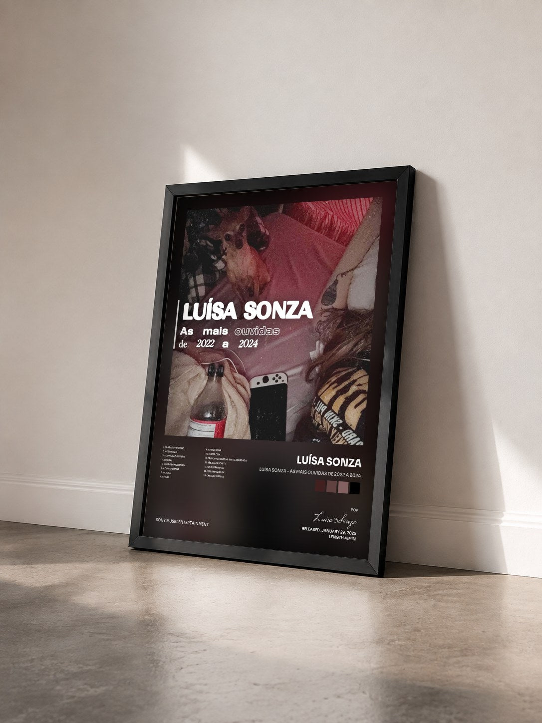 #noir Tableau de l'album Luísa Sonza - As Mais Ouvidas de 2022 a 2024 de Luísa Sonza vu de trois quarts, cadre noir