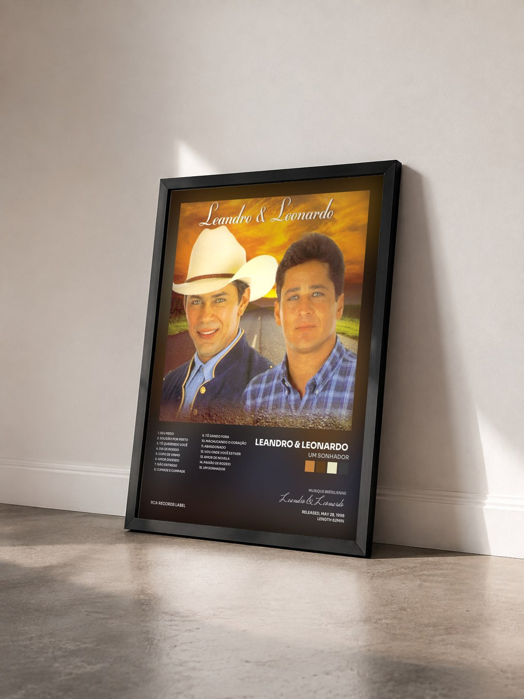 #noir Tableau de l'album Um Sonhador de Leandro & Leonardo  vu de trois quarts, cadre noir
