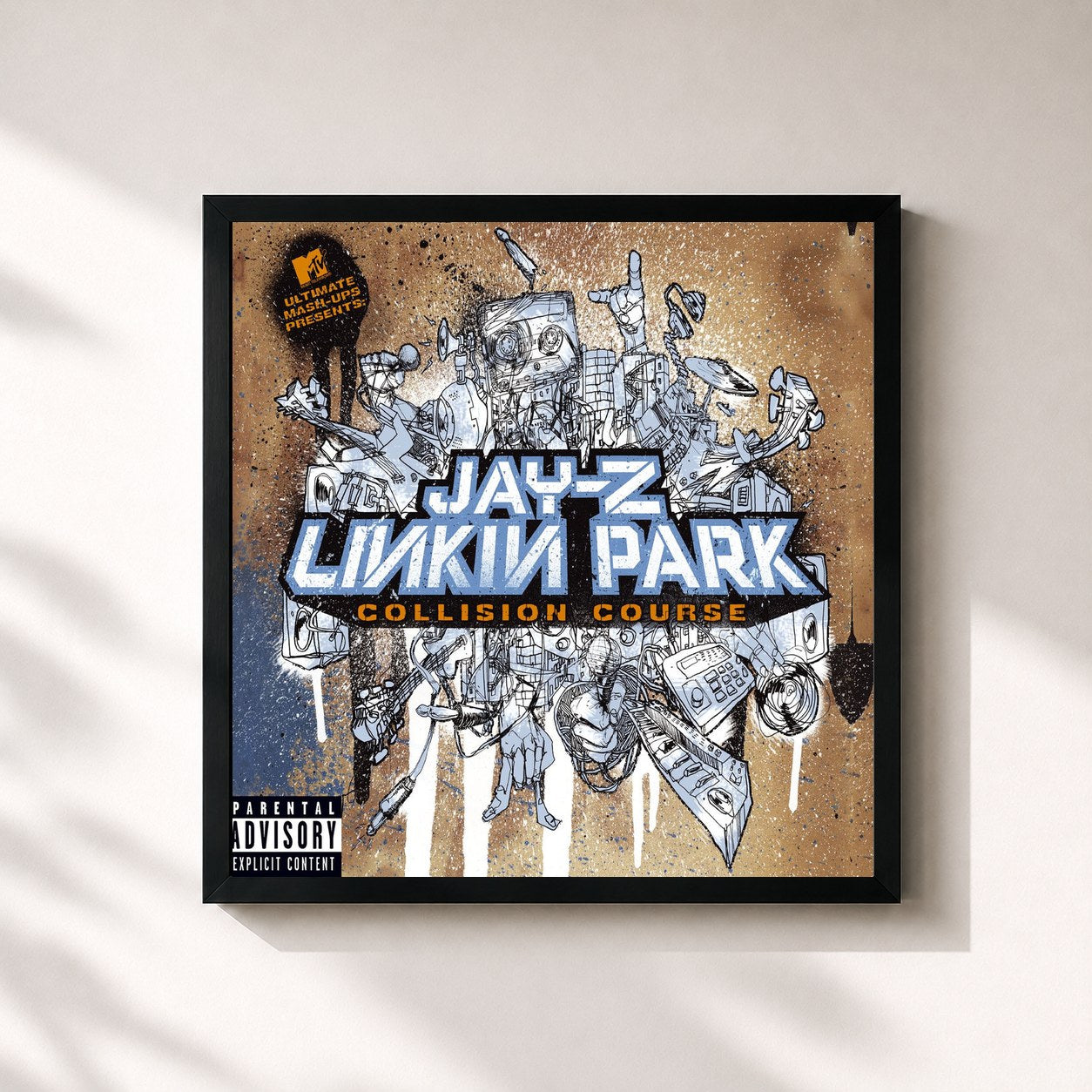 #noir Tableau carré de l'album Collision Course de JAY Z, cadre noir 32x32 cm