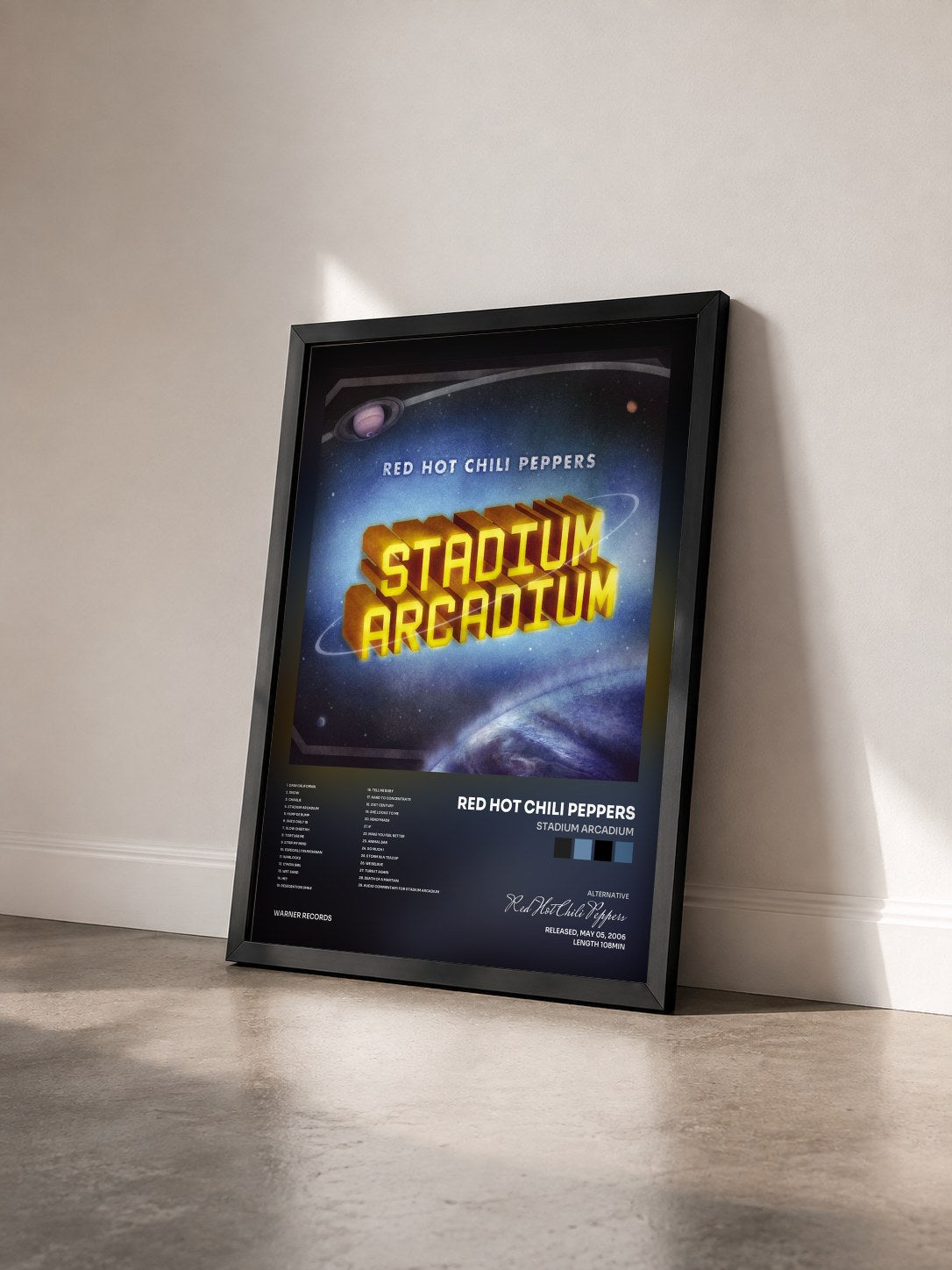 #noir Tableau de l'album Stadium Arcadium de Red Hot Chili Peppers vu de trois quarts, cadre noir
