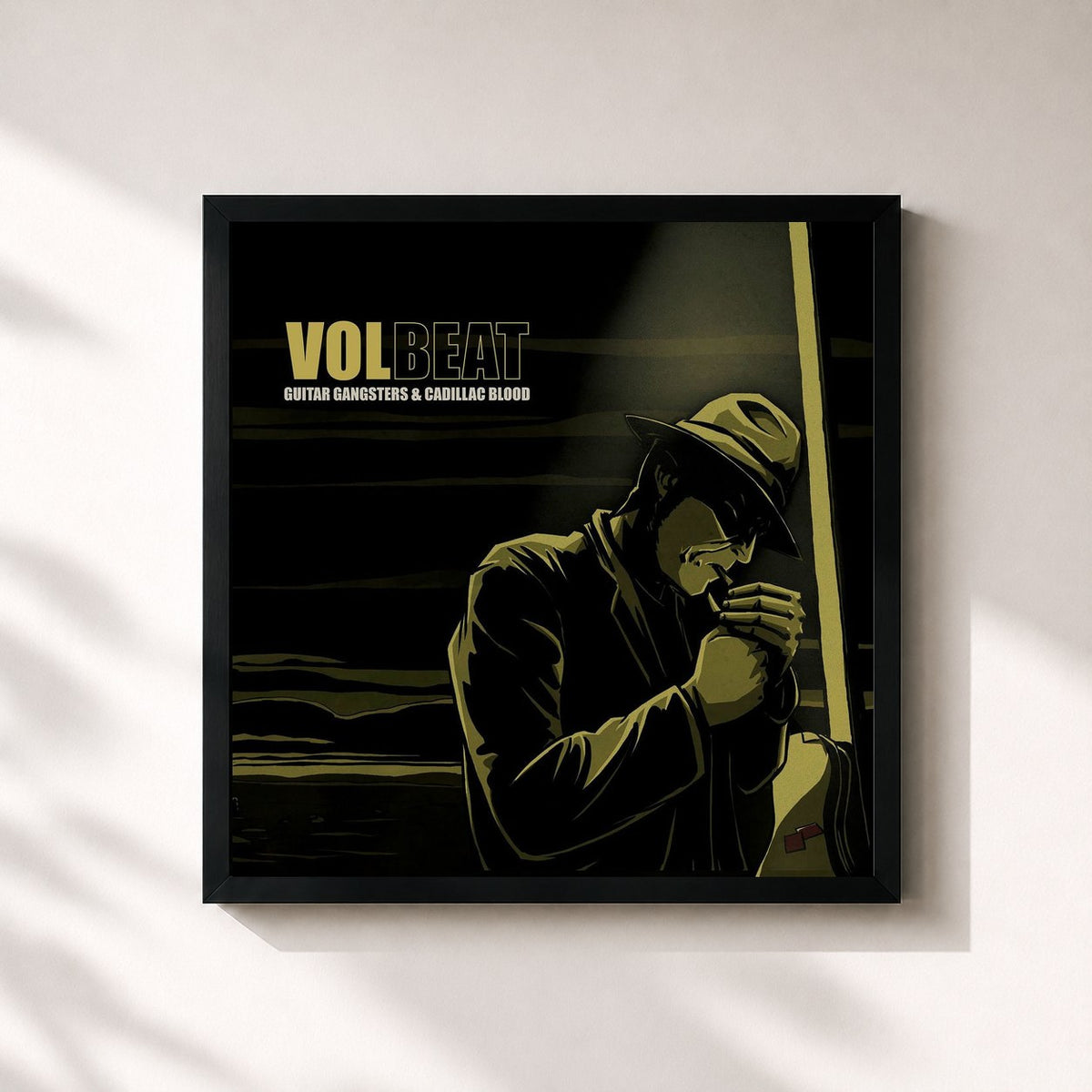 #noir Tableau carré de l'album Guitar Gangsters & Cadillac Blood de Volbeat, cadre noir 32x32 cm