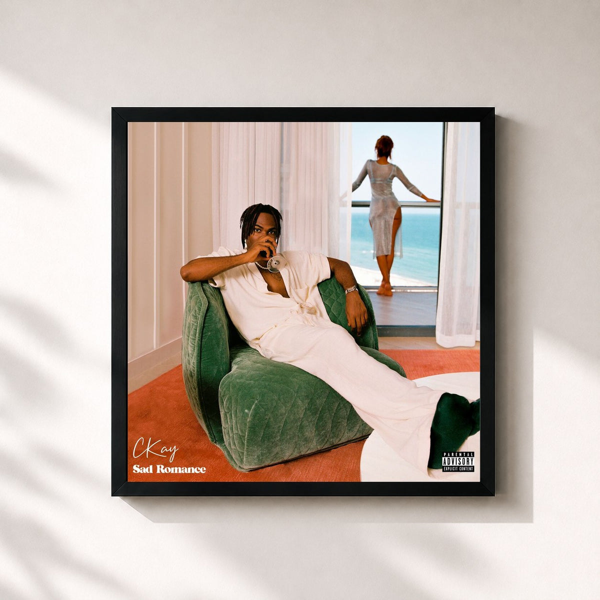 #noir Tableau carré de l'album Sad Romance de CKay, cadre noir 32x32 cm
