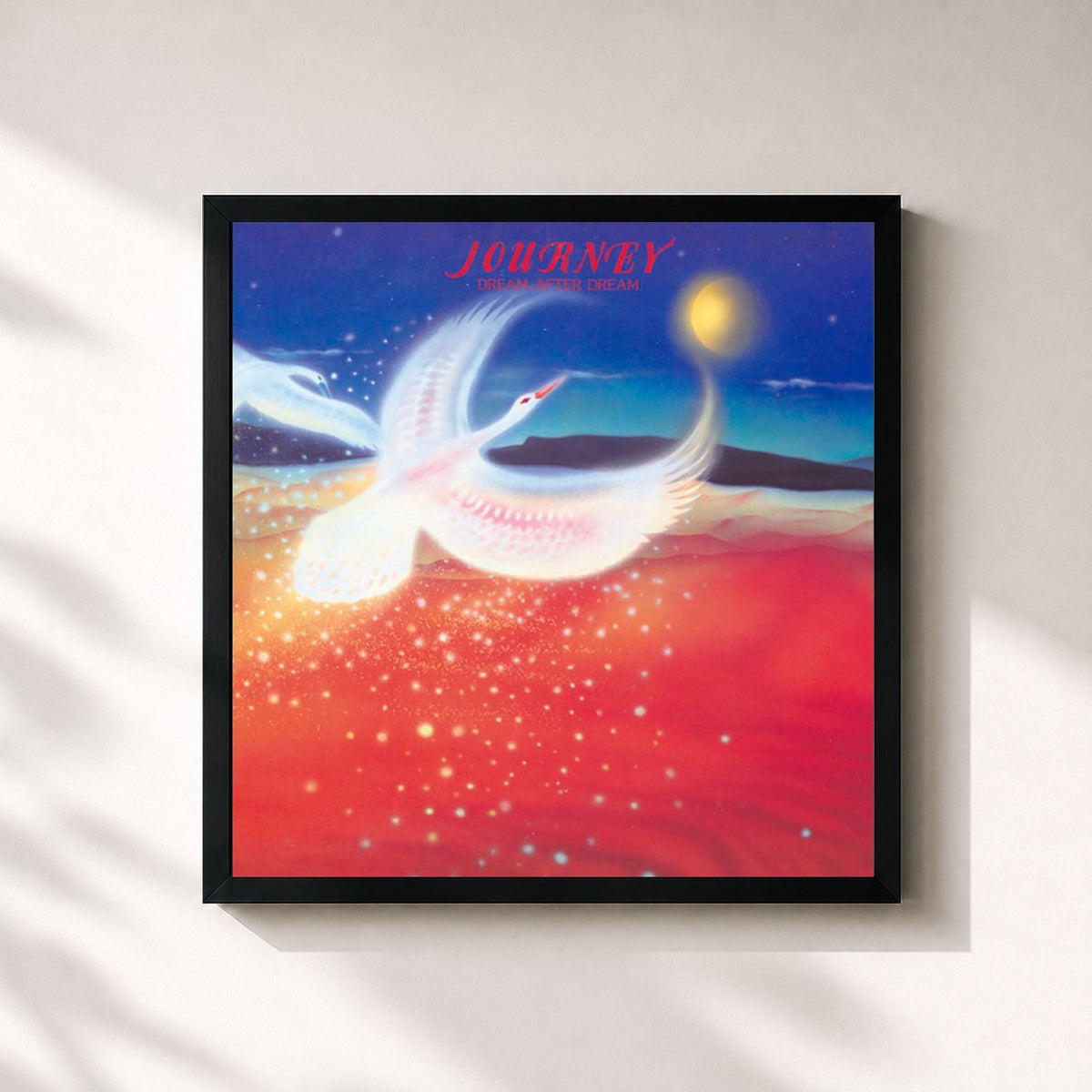 #noir Tableau carré de l'album Dream, After Dream de Journey, cadre noir 32x32 cm