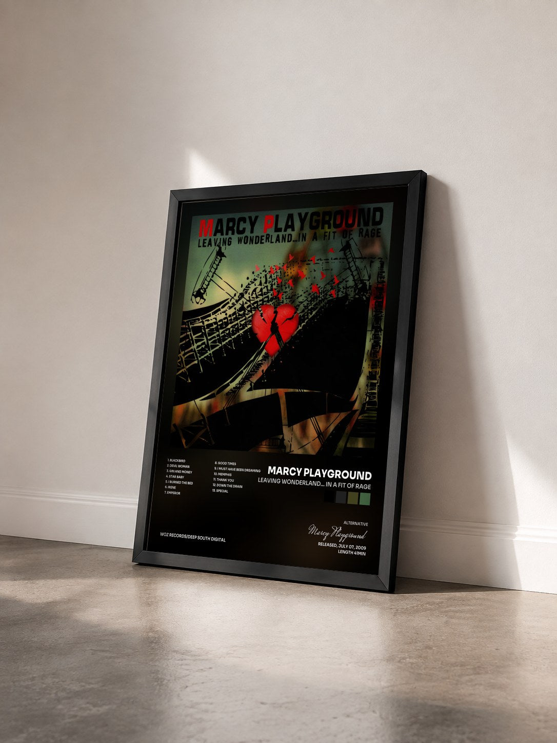 #noir Tableau de l'album Leaving Wonderland... In A Fit of Rage de Marcy Playground vu de trois quarts, cadre noir
