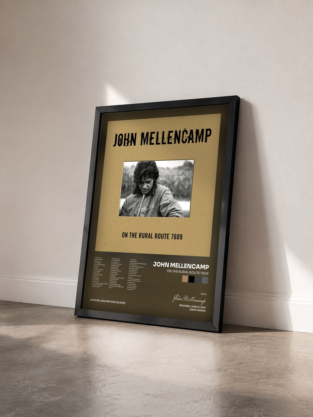 #noir On The Rural Route 7609 by John Mellencamp as a framed art print seen at an angle, black frame