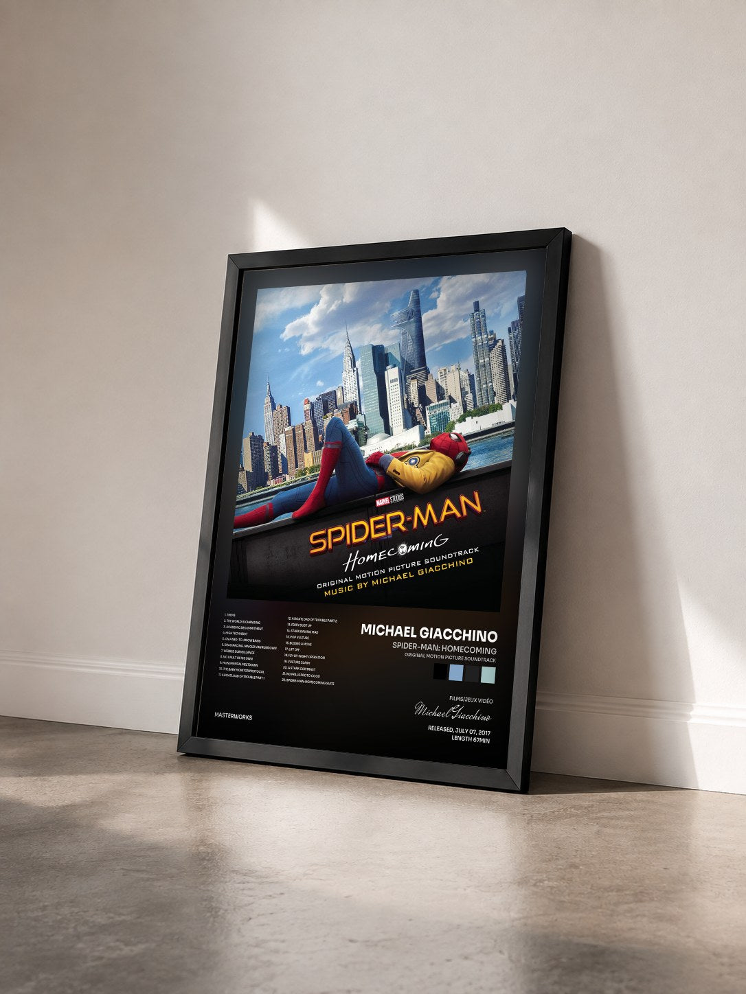 #noir Tableau de l'album Spider-Man: Homecoming (Original Motion Picture Soundtrack) de Michael Giacchino vu de trois quarts, cadre noir
