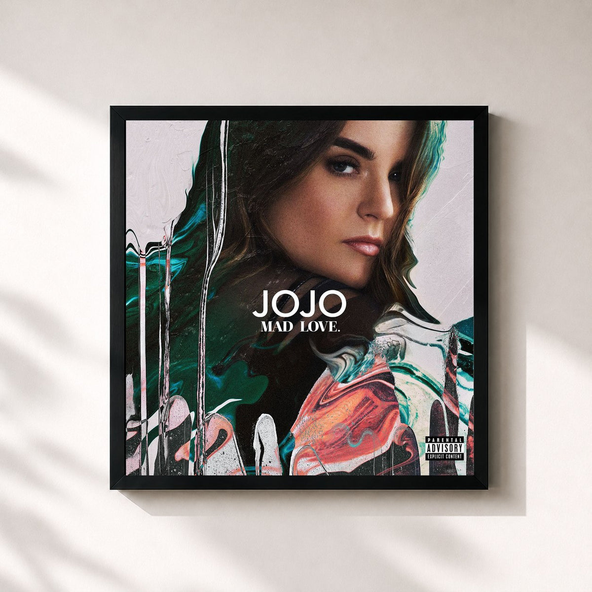 #noir Tableau carré de l'album Mad Love. (Deluxe) de JoJo, cadre noir 32x32 cm
