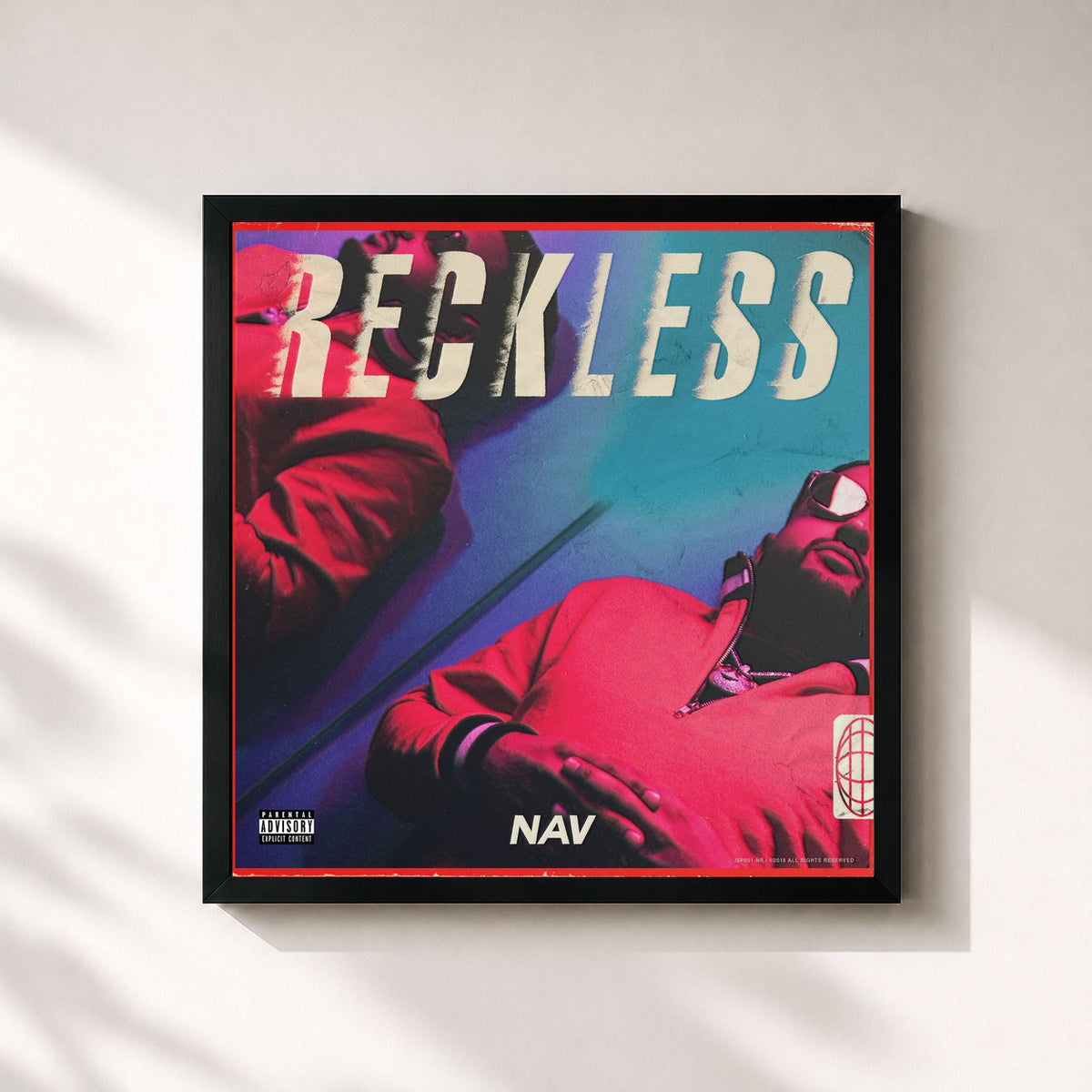 #noir Tableau carré de l'album RECKLESS de NAV, cadre noir 32x32 cm